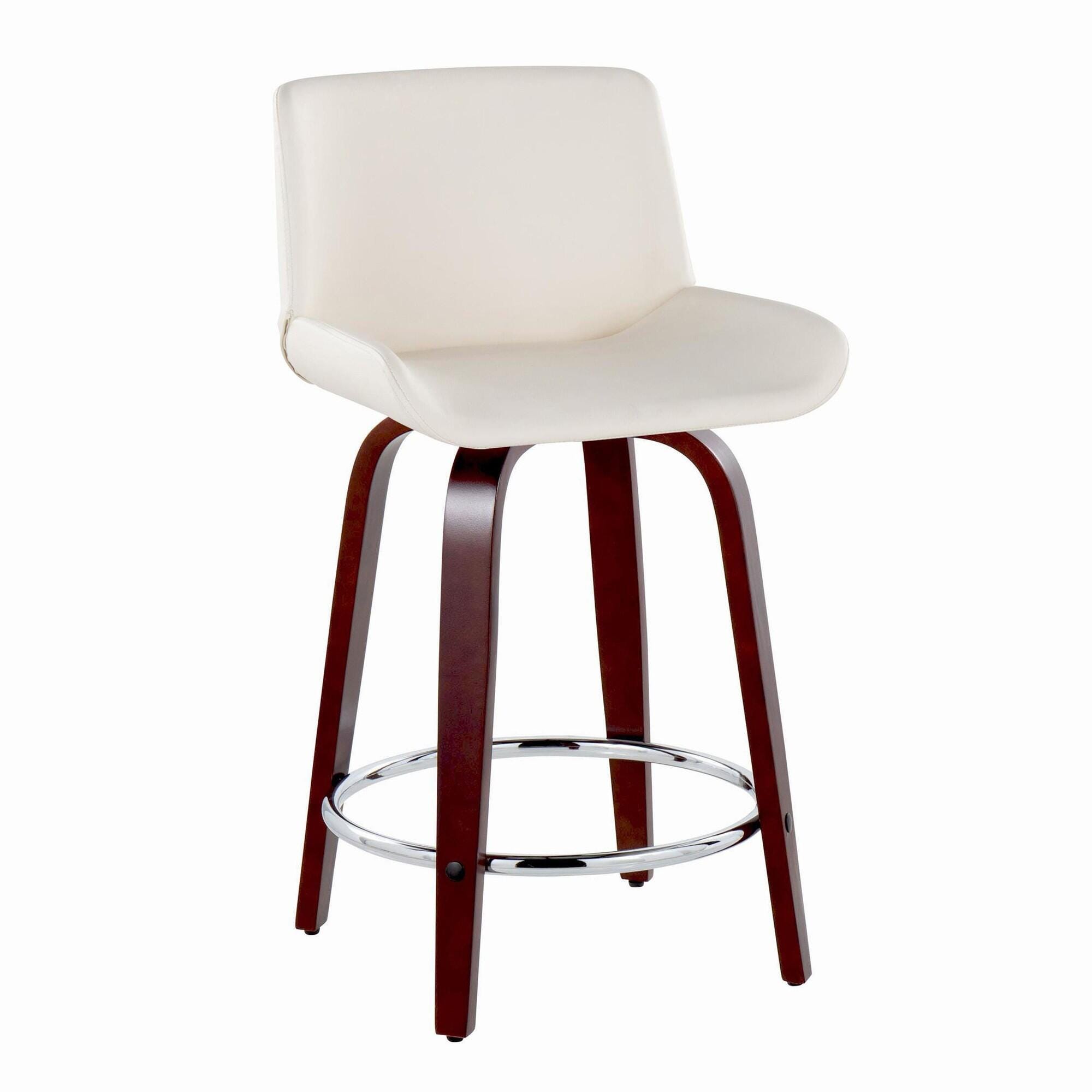 LumiSource Santi Counter Height Bar Stool (Set of 2), White/Mahogany, large