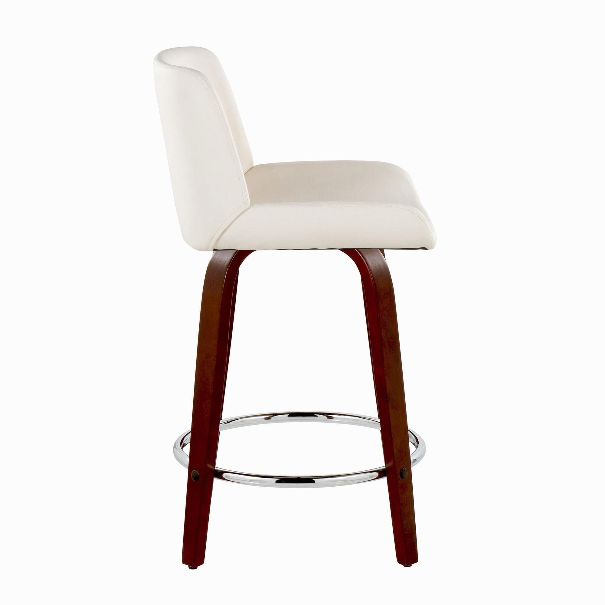LumiSource Santi Counter Height Bar Stool (Set of 2), White/Mahogany, large