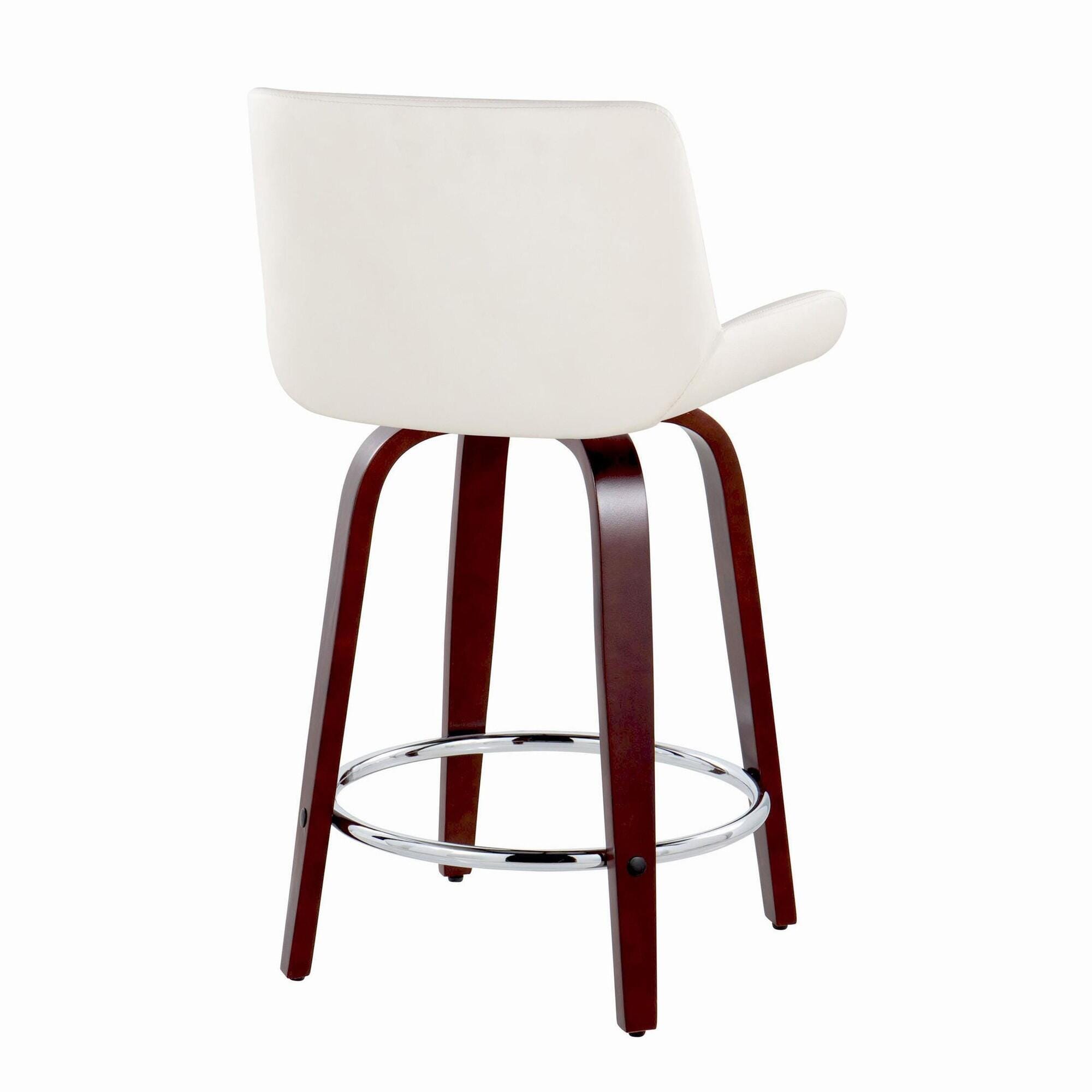 LumiSource Santi Counter Height Bar Stool (Set of 2), White/Mahogany, large