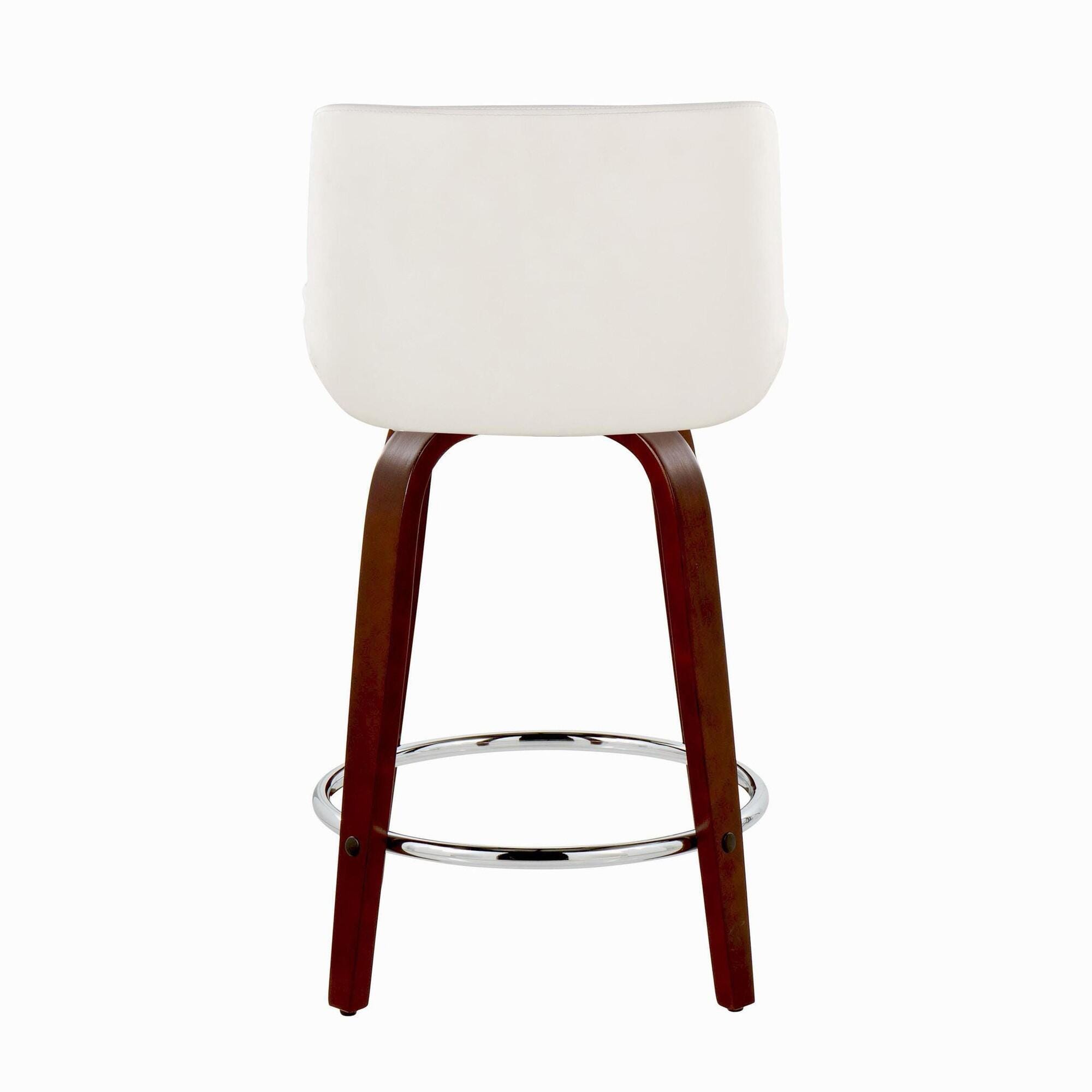 LumiSource Santi Counter Height Bar Stool (Set of 2), White/Mahogany, large