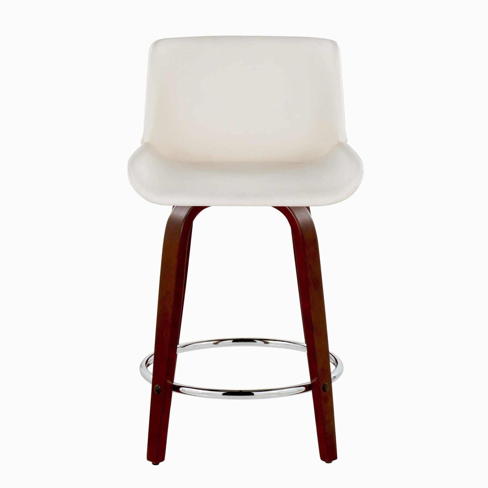 LumiSource Santi Counter Height Bar Stool (Set of 2), White/Mahogany, large