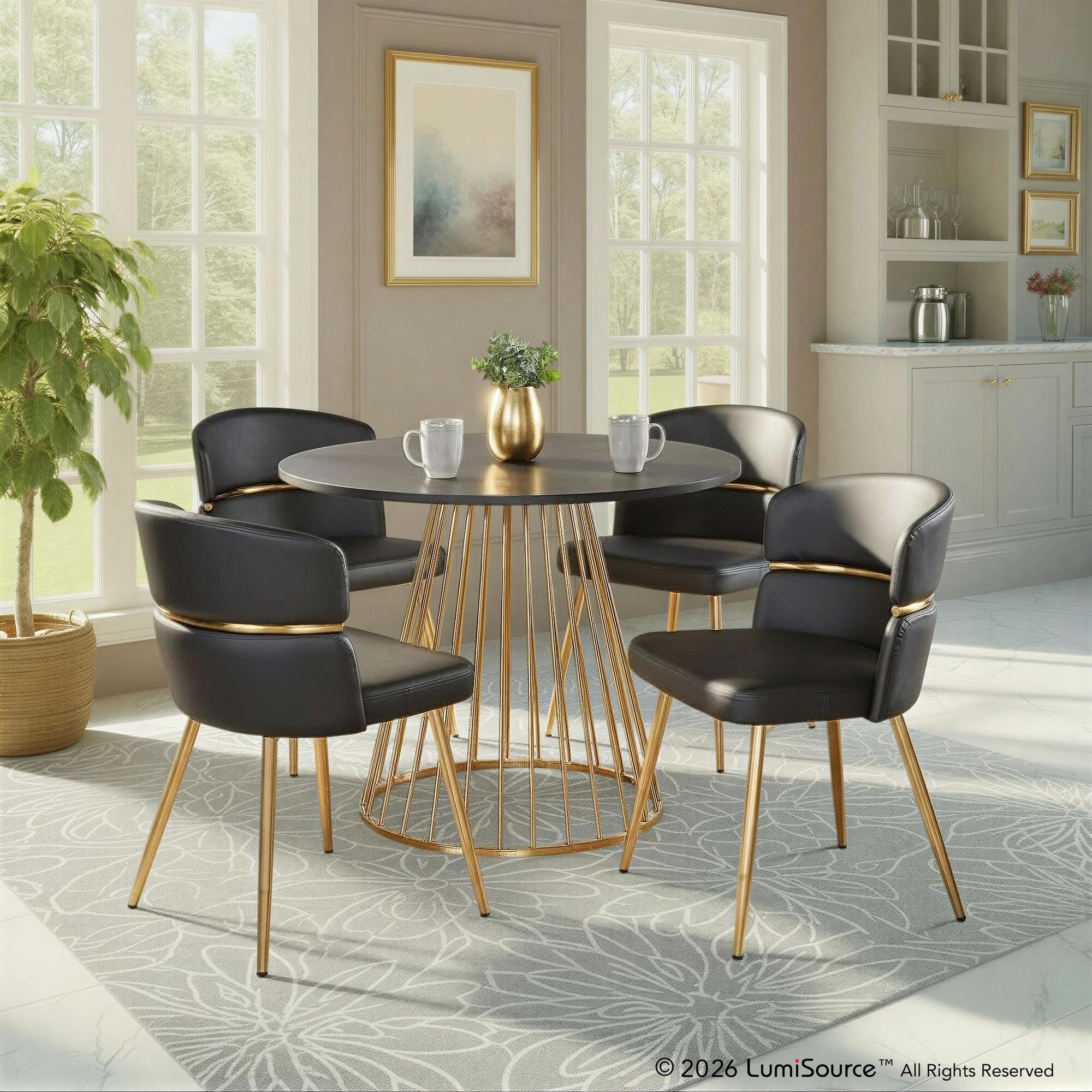 LumiSource Canary Cinch Dining Table and 4 Chairs, Gold/Black, rollover