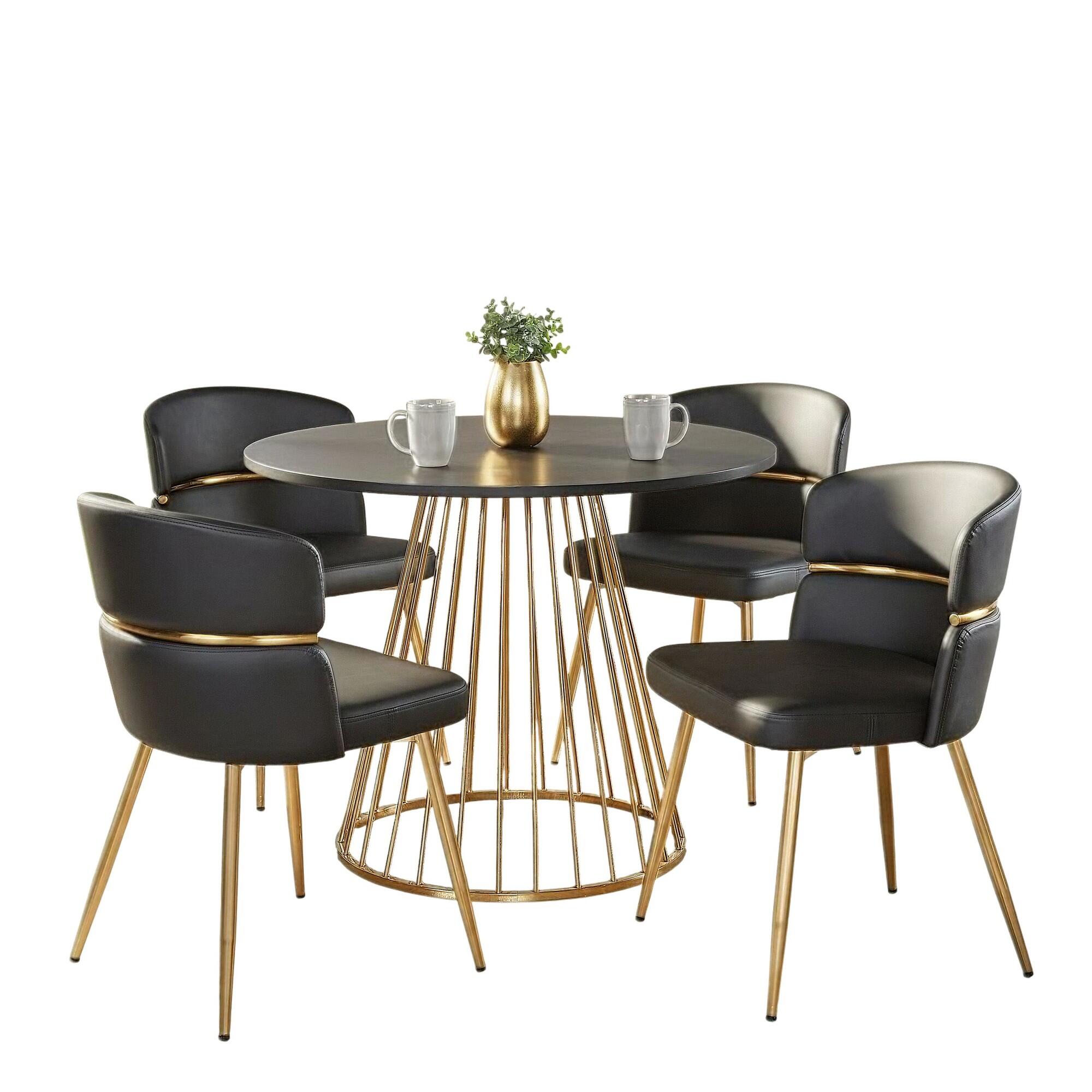 LumiSource Canary Cinch Dining Table and 4 Chairs, Gold/Black, large