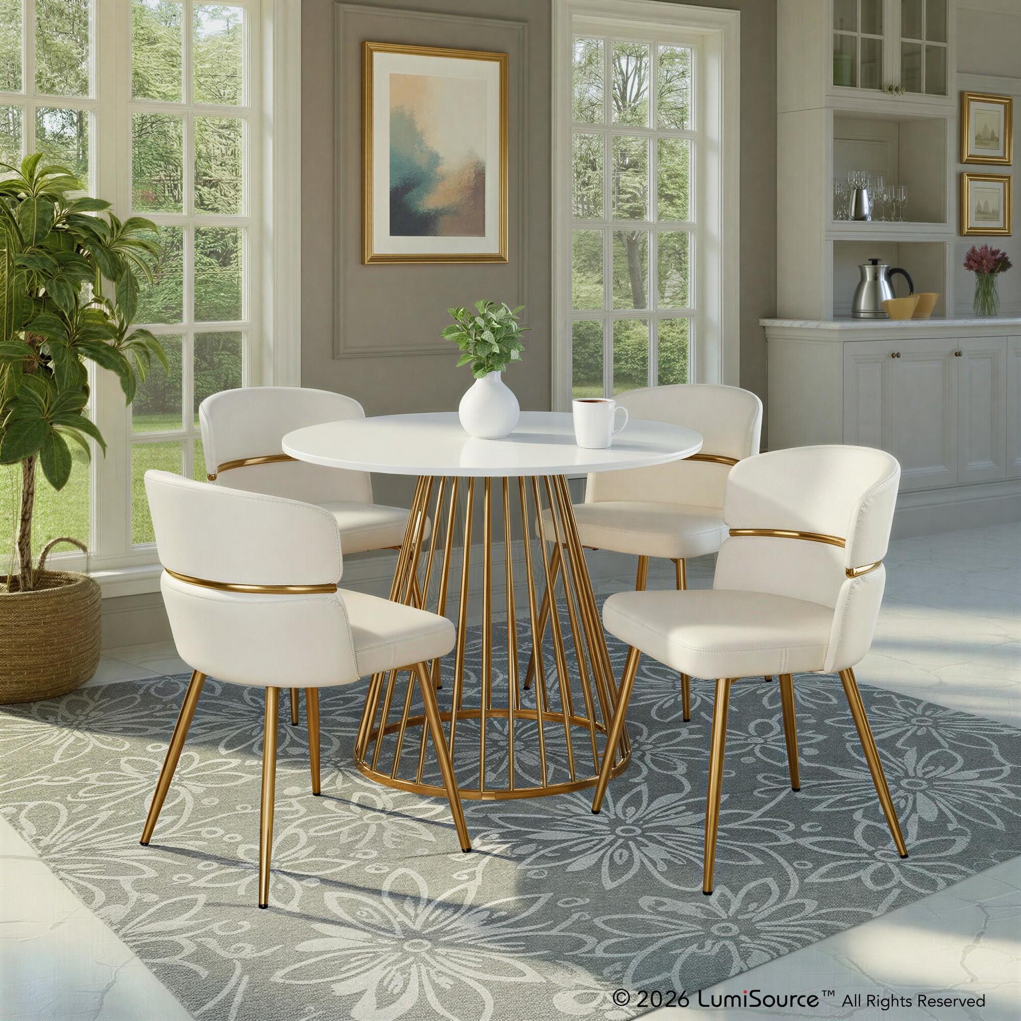 LumiSource Canary Cinch Dining Table and 4 Chairs, Gold/White, rollover