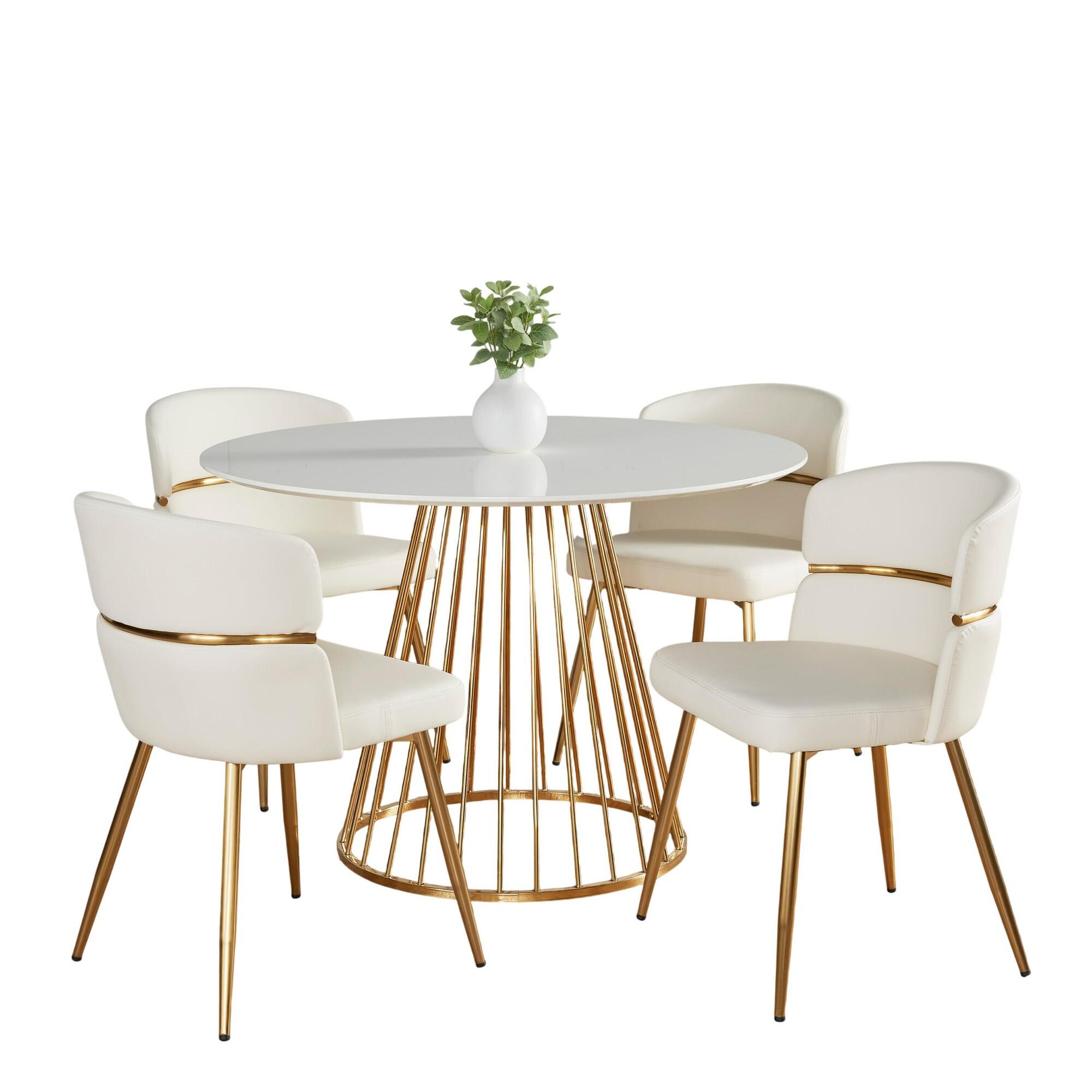LumiSource Canary Cinch Dining Table and 4 Chairs, Gold/White, large