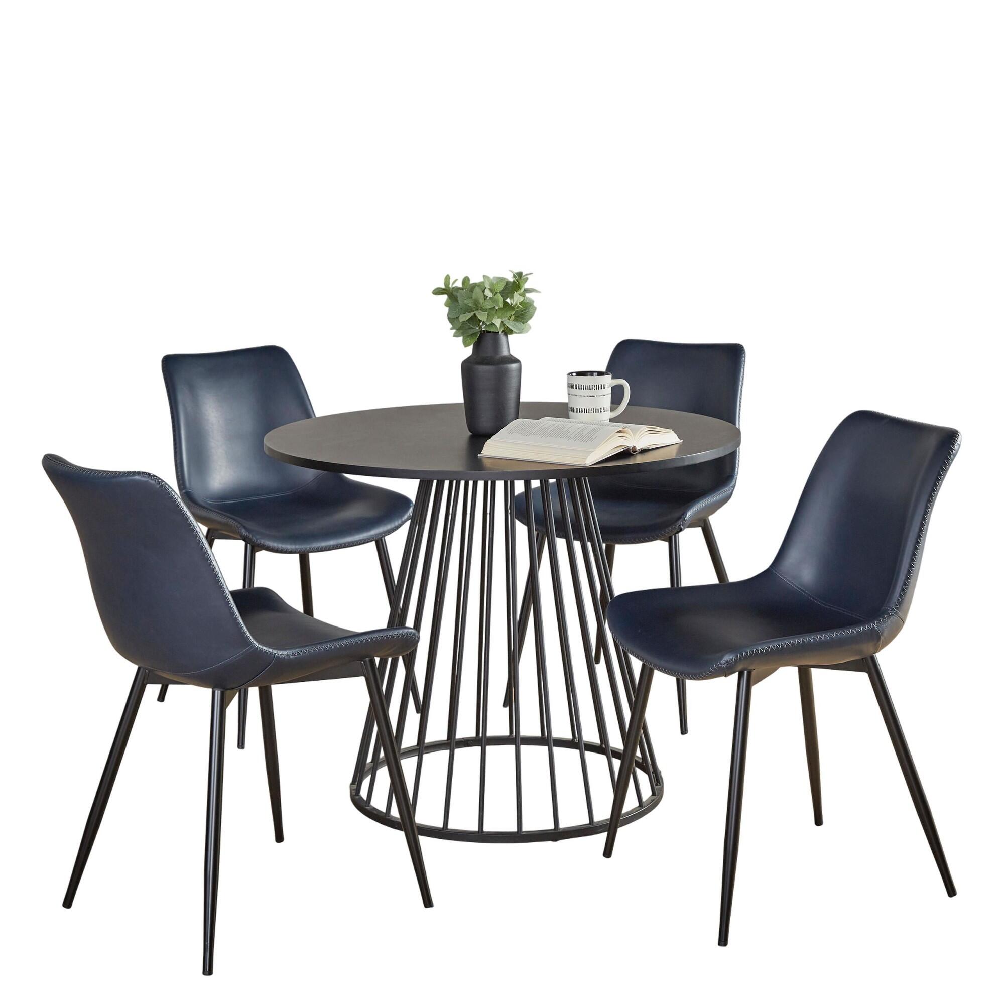 LumiSource Canary Durango Dining Table and 4 Chairs, Black/Blue, large