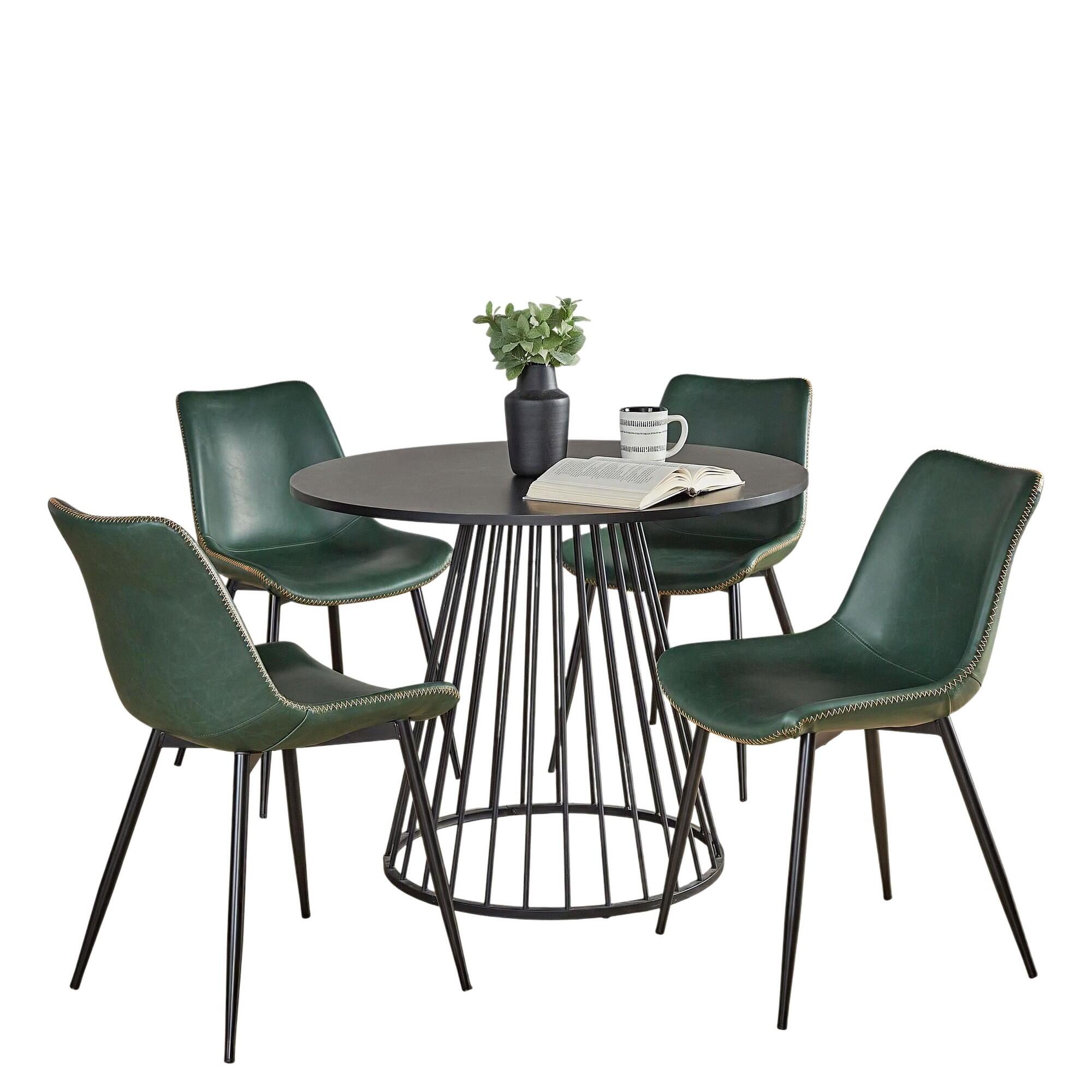 LumiSource Canary Durango Dining Table and 4 Chairs, Black/Green, large