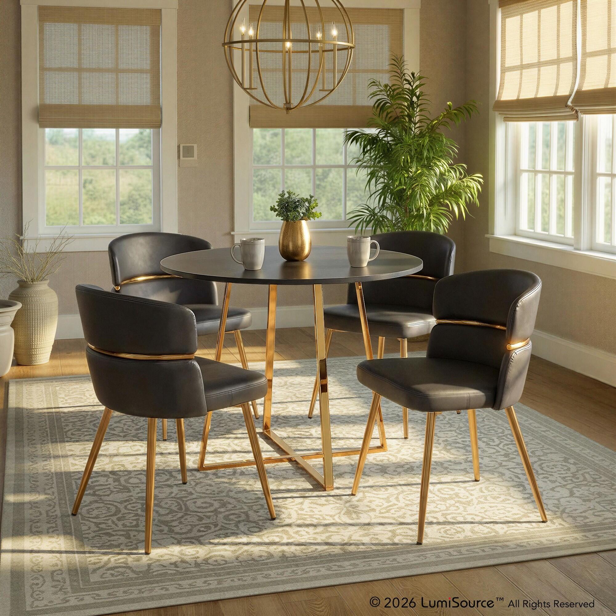 LumiSource Cosmo Cinch Dining Table and 4 Chairs, Gold/Black, rollover