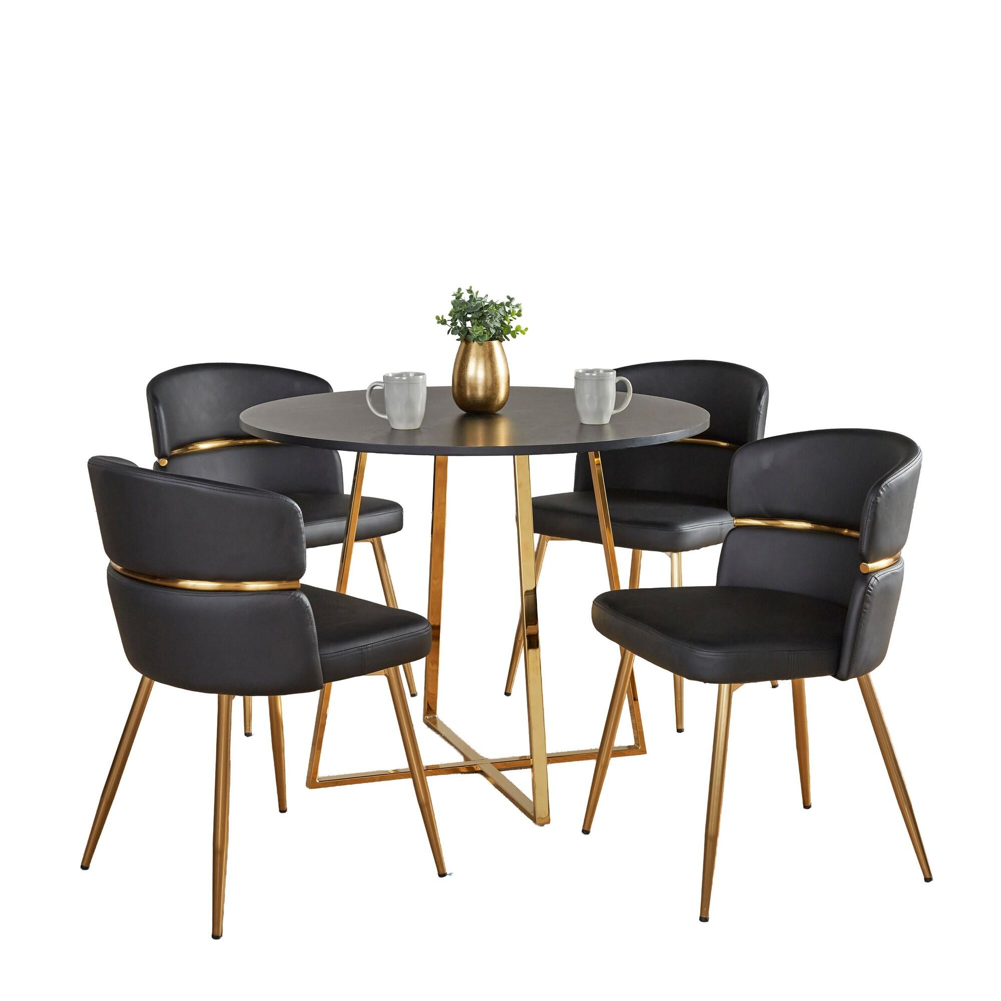 LumiSource Cosmo Cinch Dining Table and 4 Chairs, Gold/Black, large