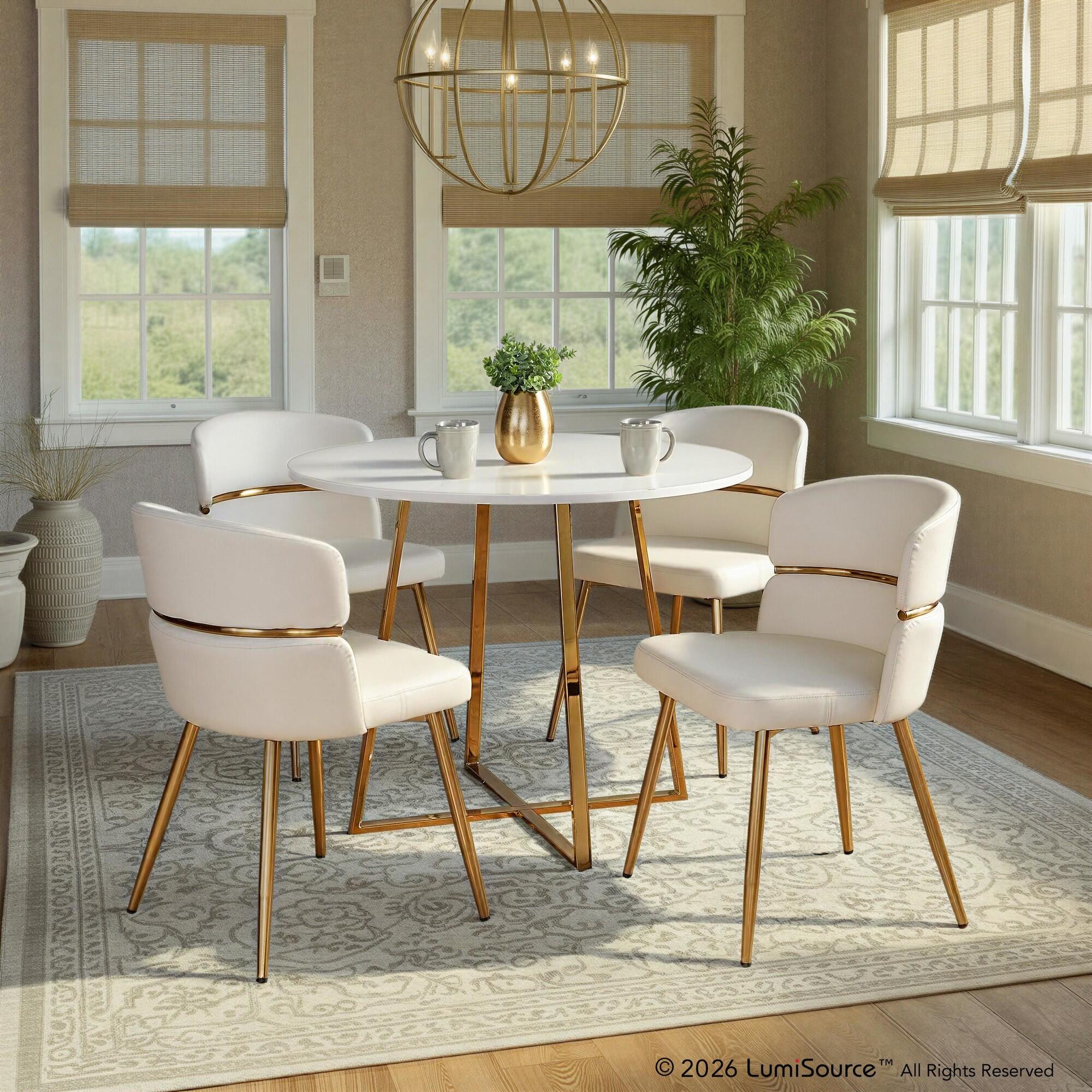 LumiSource Cosmo Cinch Dining Table and 4 Chairs, Gold/White, rollover