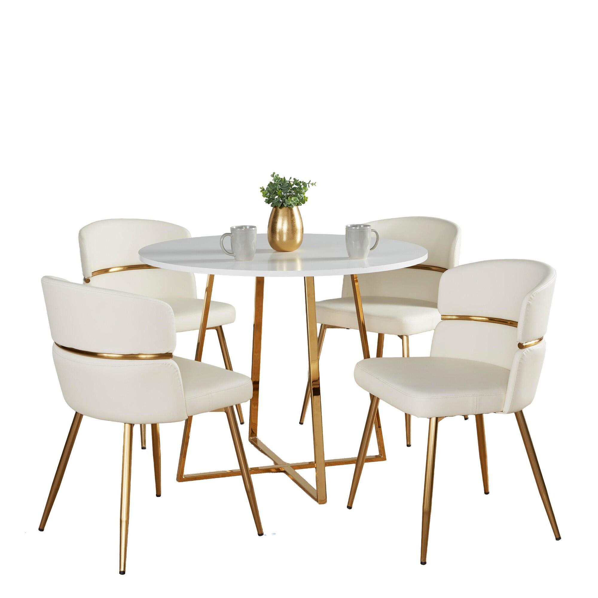 LumiSource Cosmo Cinch Dining Table and 4 Chairs, Gold/White, large