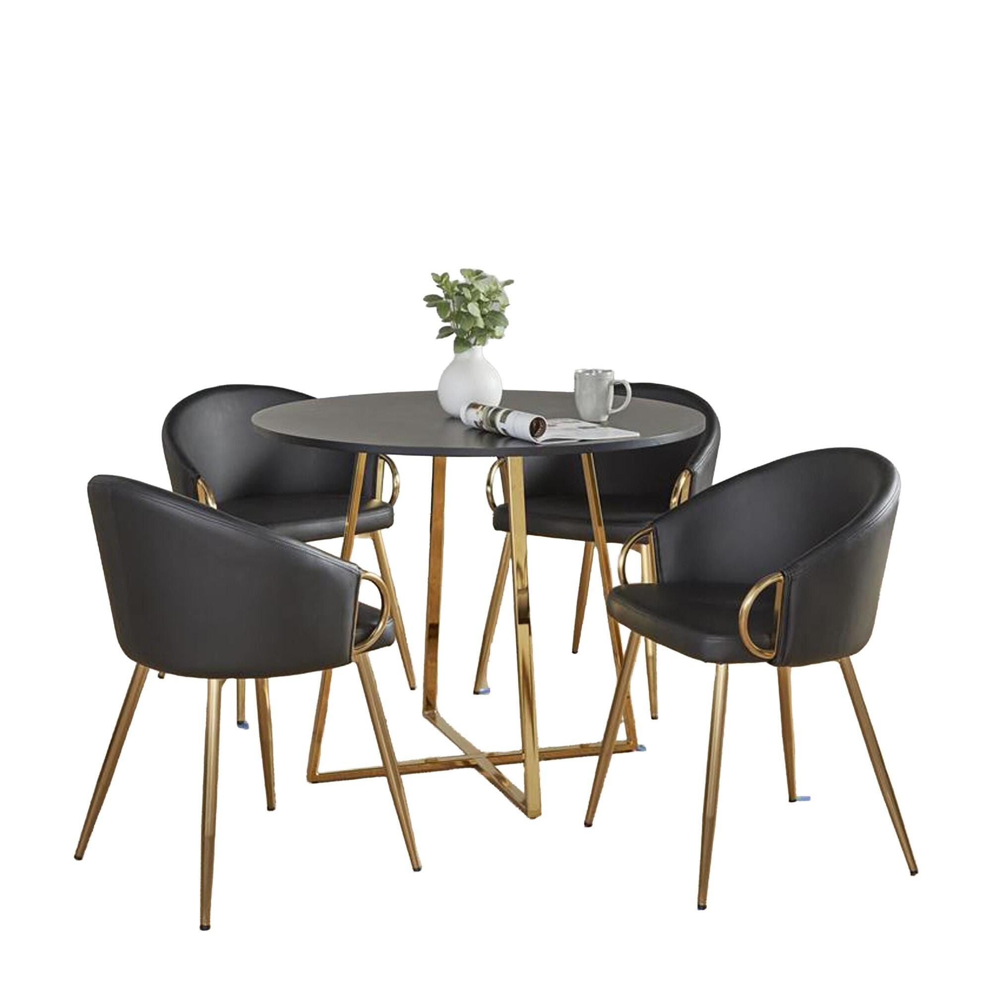 LumiSource Cosmo Claire Dining Table and 4 Chairs, Gold/Black, large