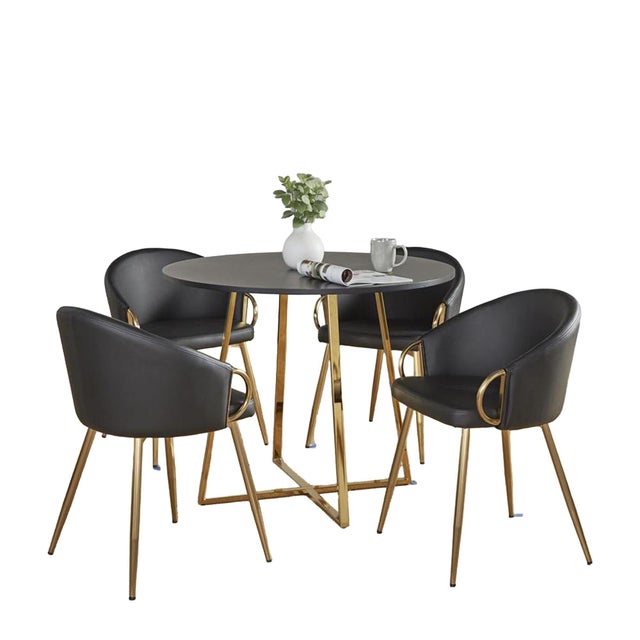 LumiSource Cosmo Claire Dining Table and 4 Chairs, Gold/Black