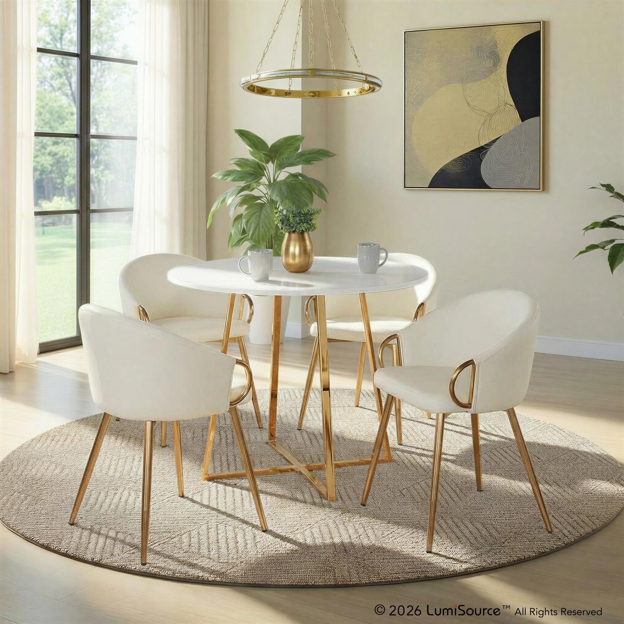 LumiSource Cosmo Claire Dining Table and 4 Chairs, Gold/White, rollover