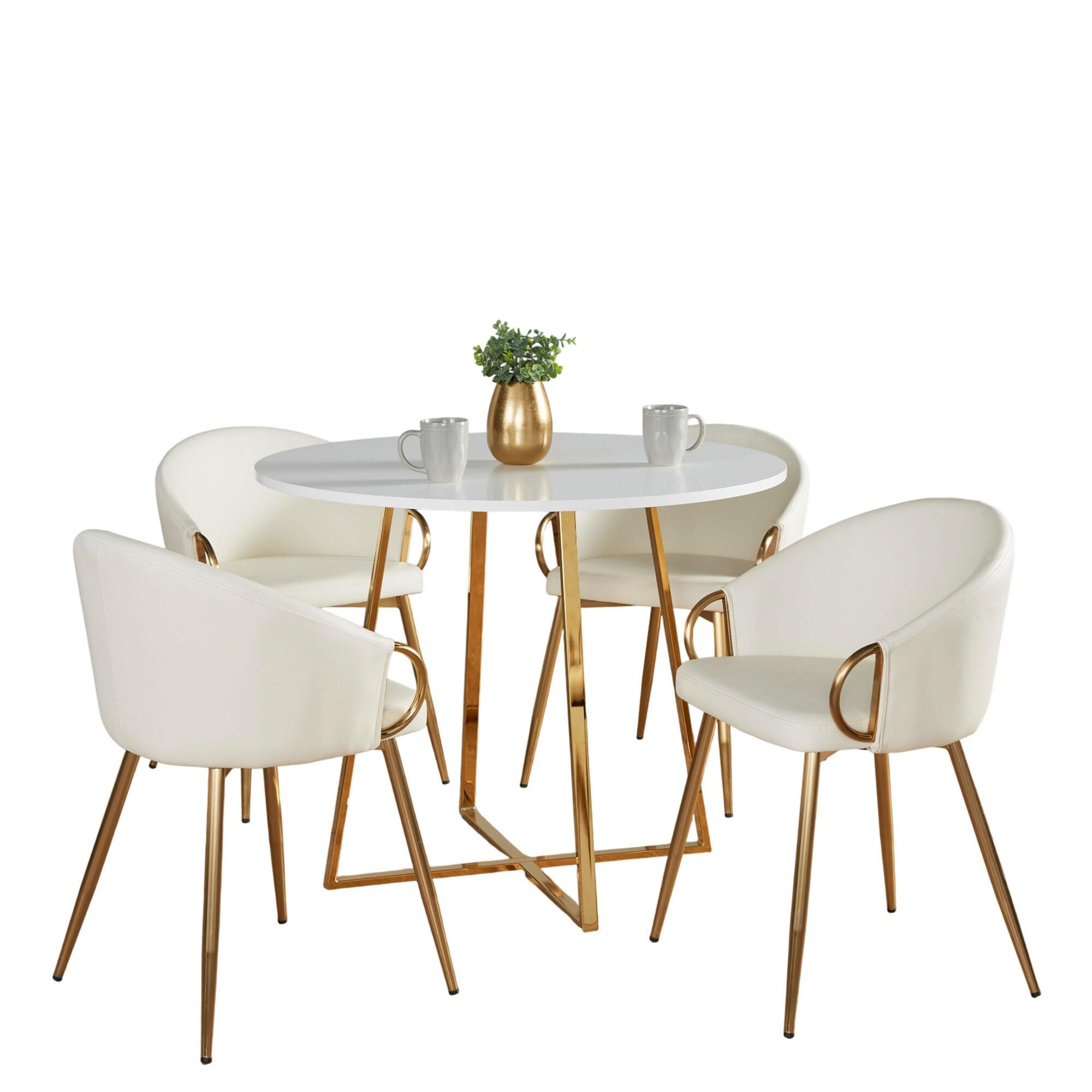 LumiSource Cosmo Claire Dining Table and 4 Chairs, Gold/White, large