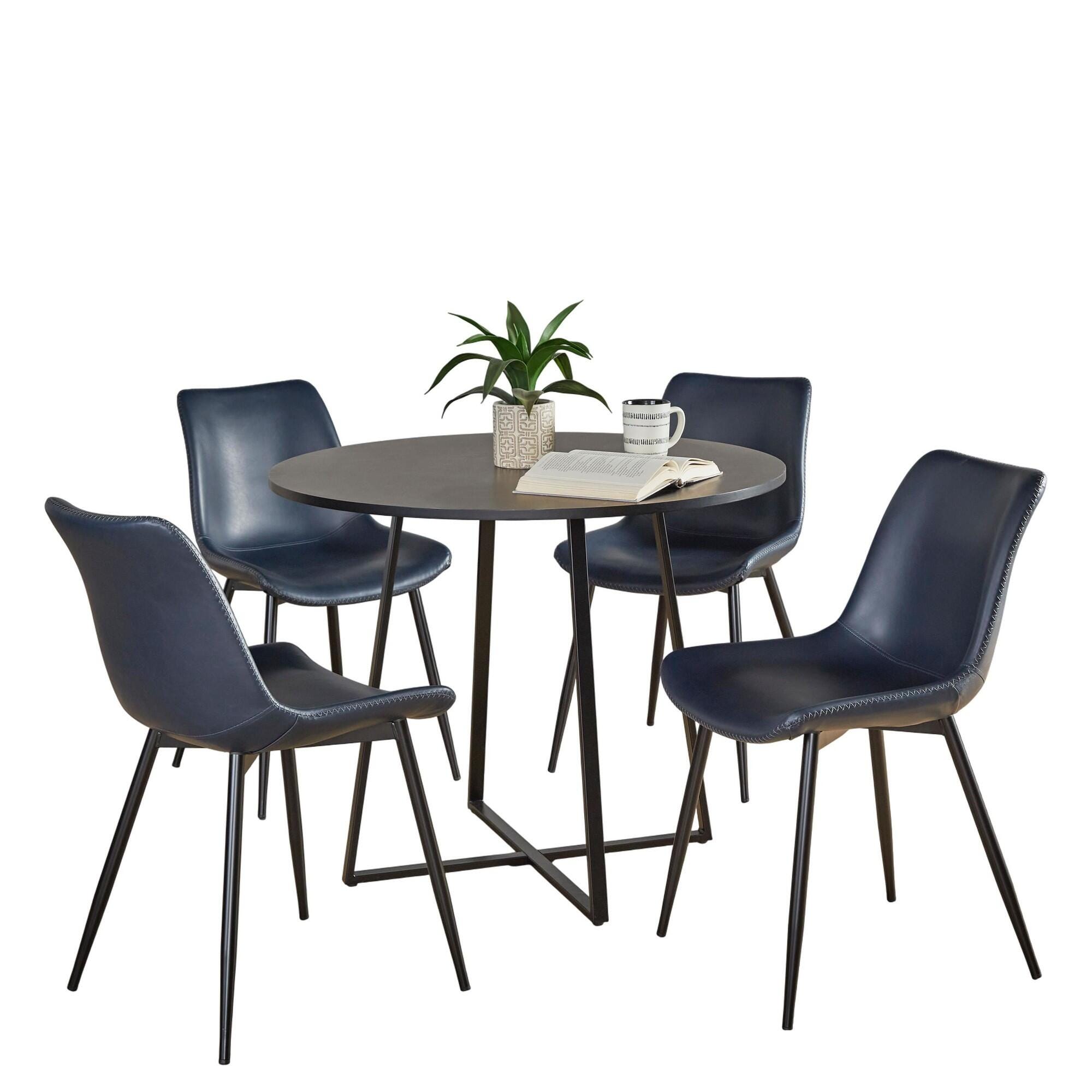 LumiSource Cosmo Durango Dining Table and 4 Chairs, Black/Blue, large