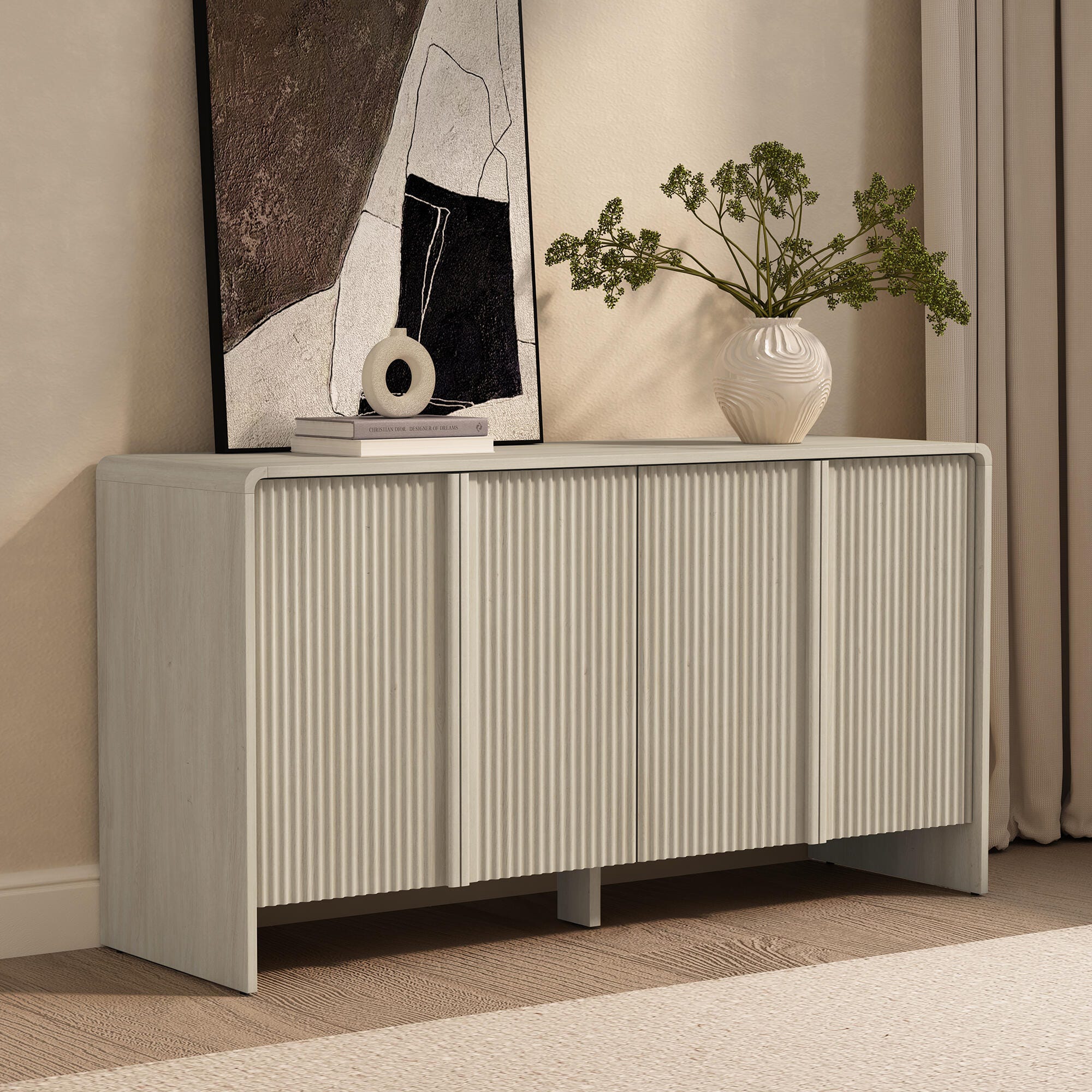 Manhattan Comfort Novara Sideboard, Whitewashed Oak, rollover