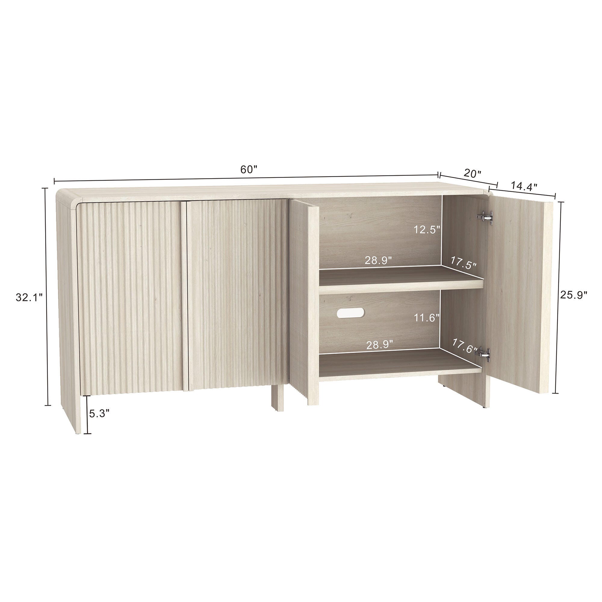 Manhattan Comfort Novara Sideboard, Whitewashed Oak, large
