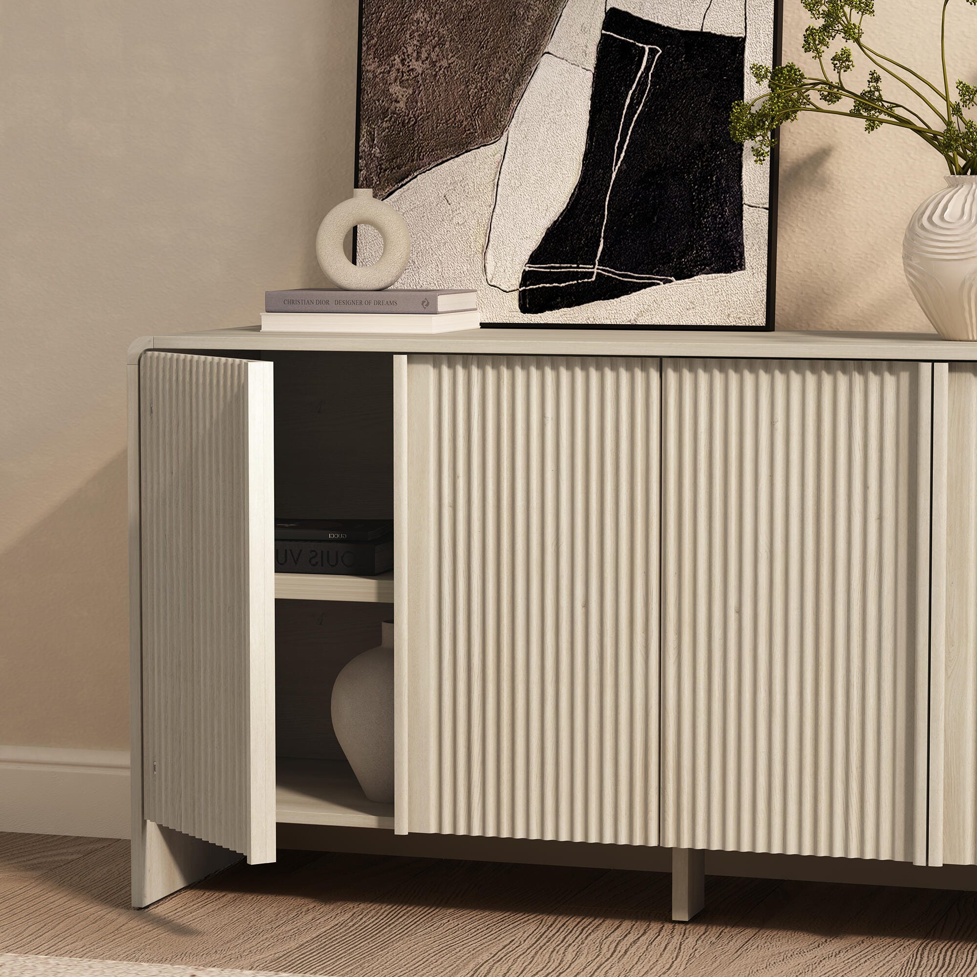 Manhattan Comfort Novara Sideboard, Whitewashed Oak, large