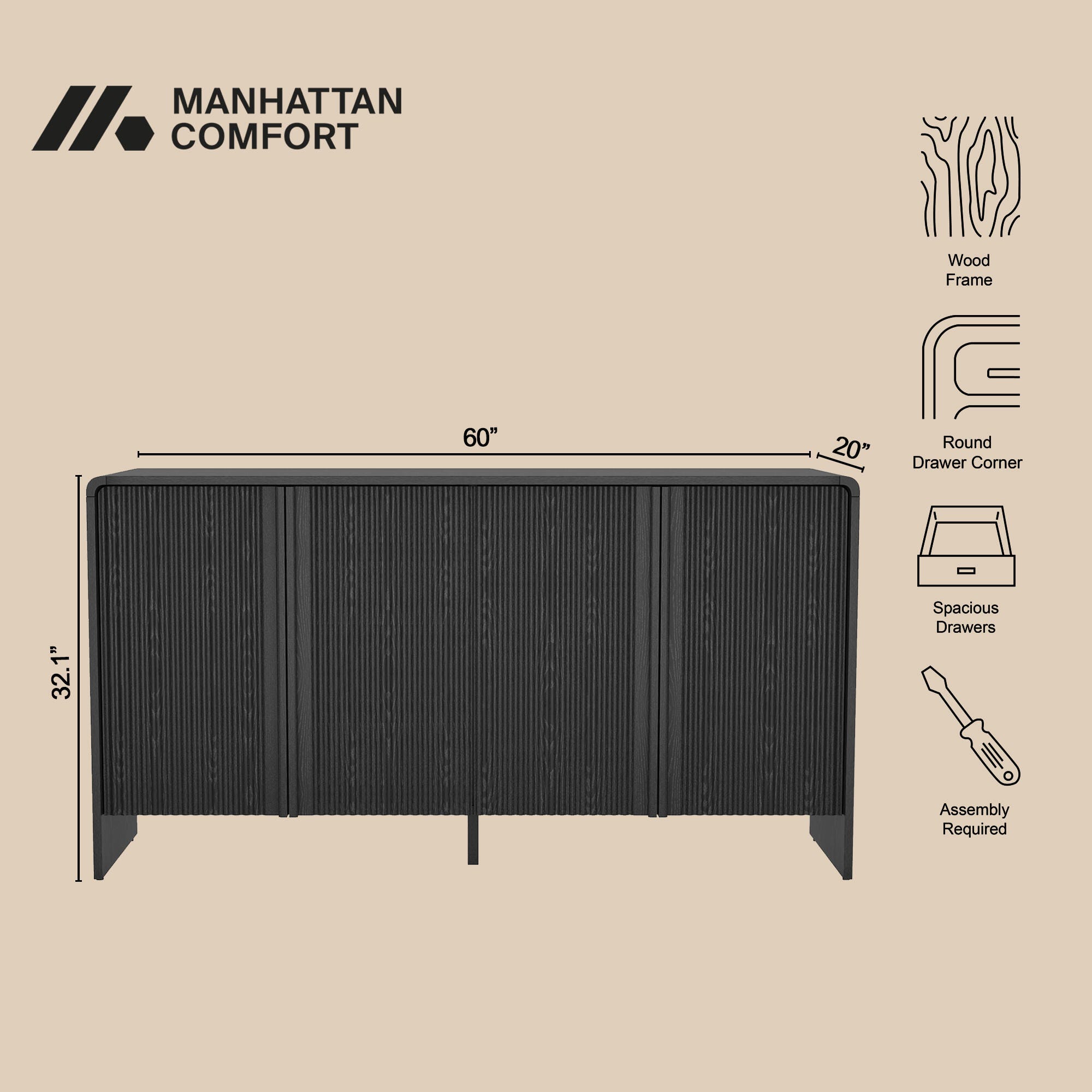 Manhattan Comfort Novara Sideboard, Black, large