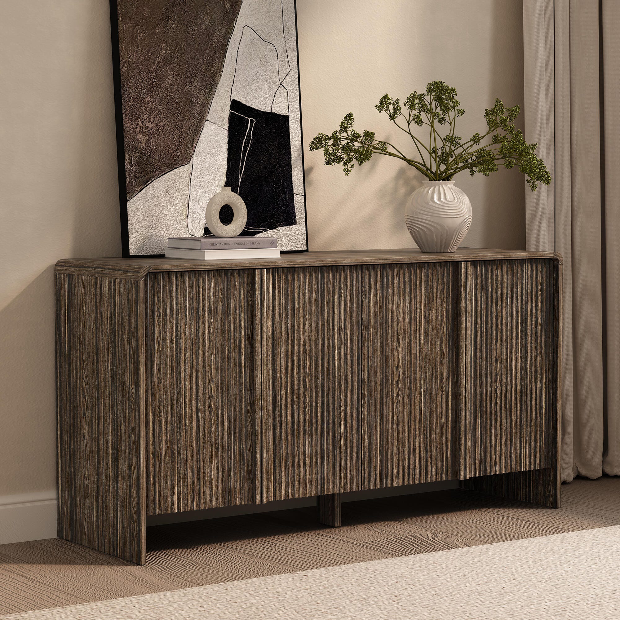 Manhattan Comfort Novara Sideboard, Jacobean Walnut, rollover