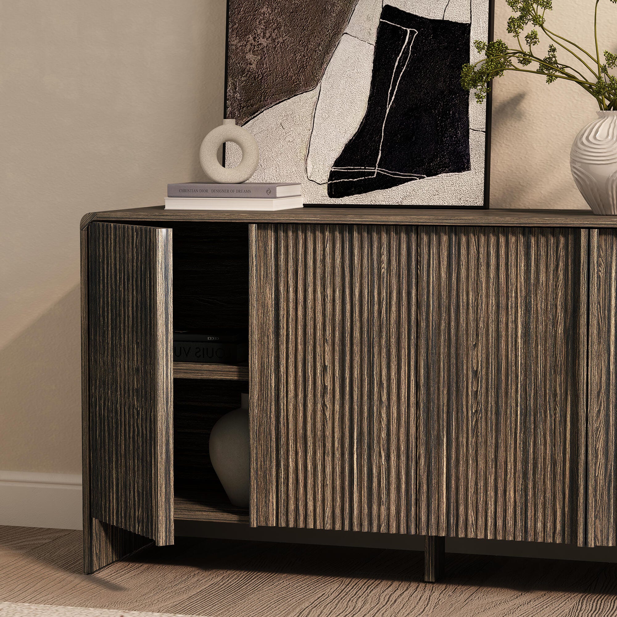 Manhattan Comfort Novara Sideboard, Jacobean Walnut, large
