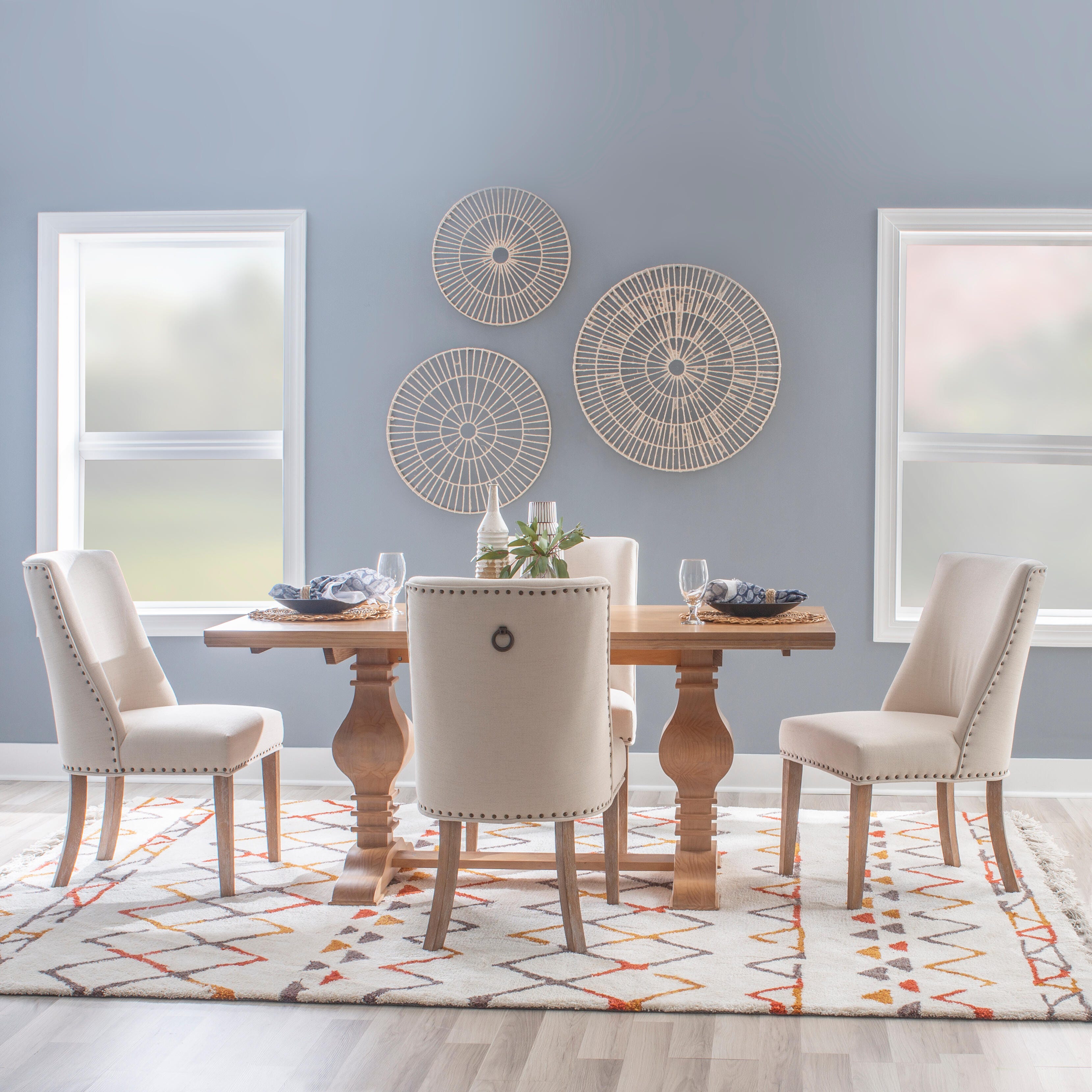 Linon Langston Pedestal Dining Table and 4 Chairs, Natural/Cream, rollover