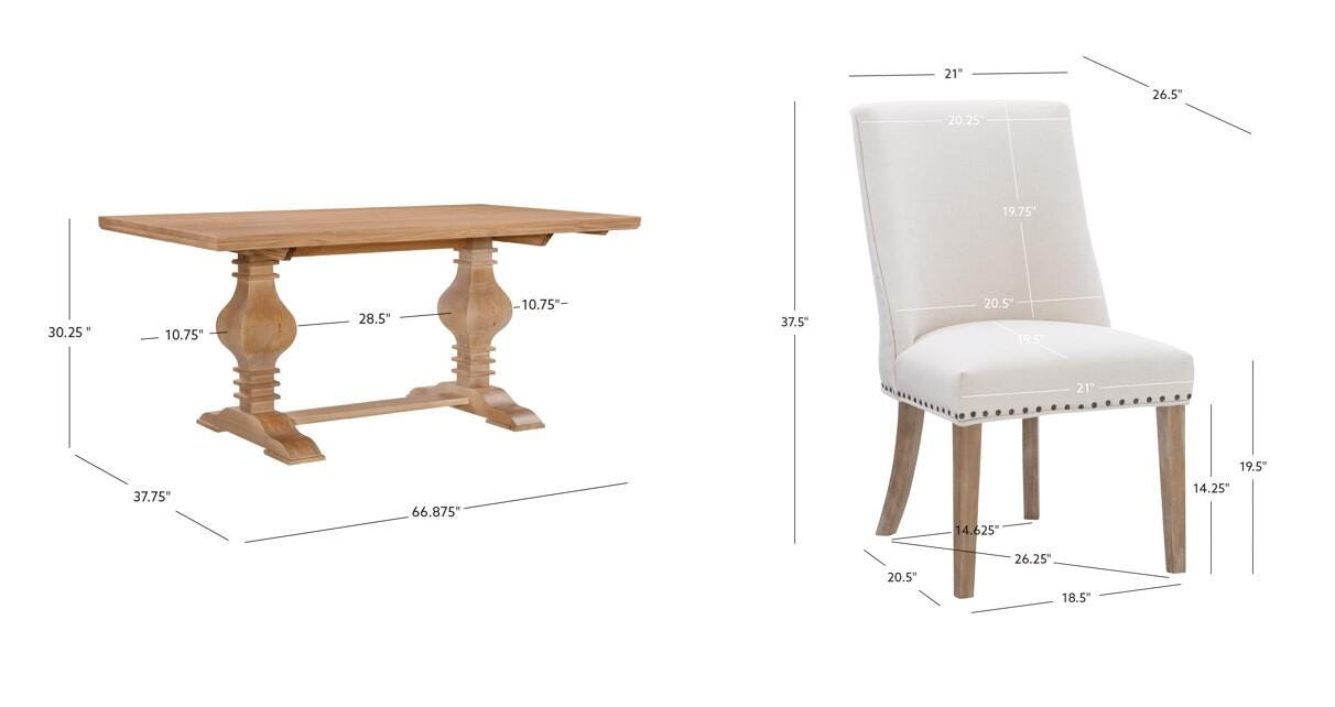 Linon Langston Pedestal Dining Table and 4 Chairs, Natural/Cream, large