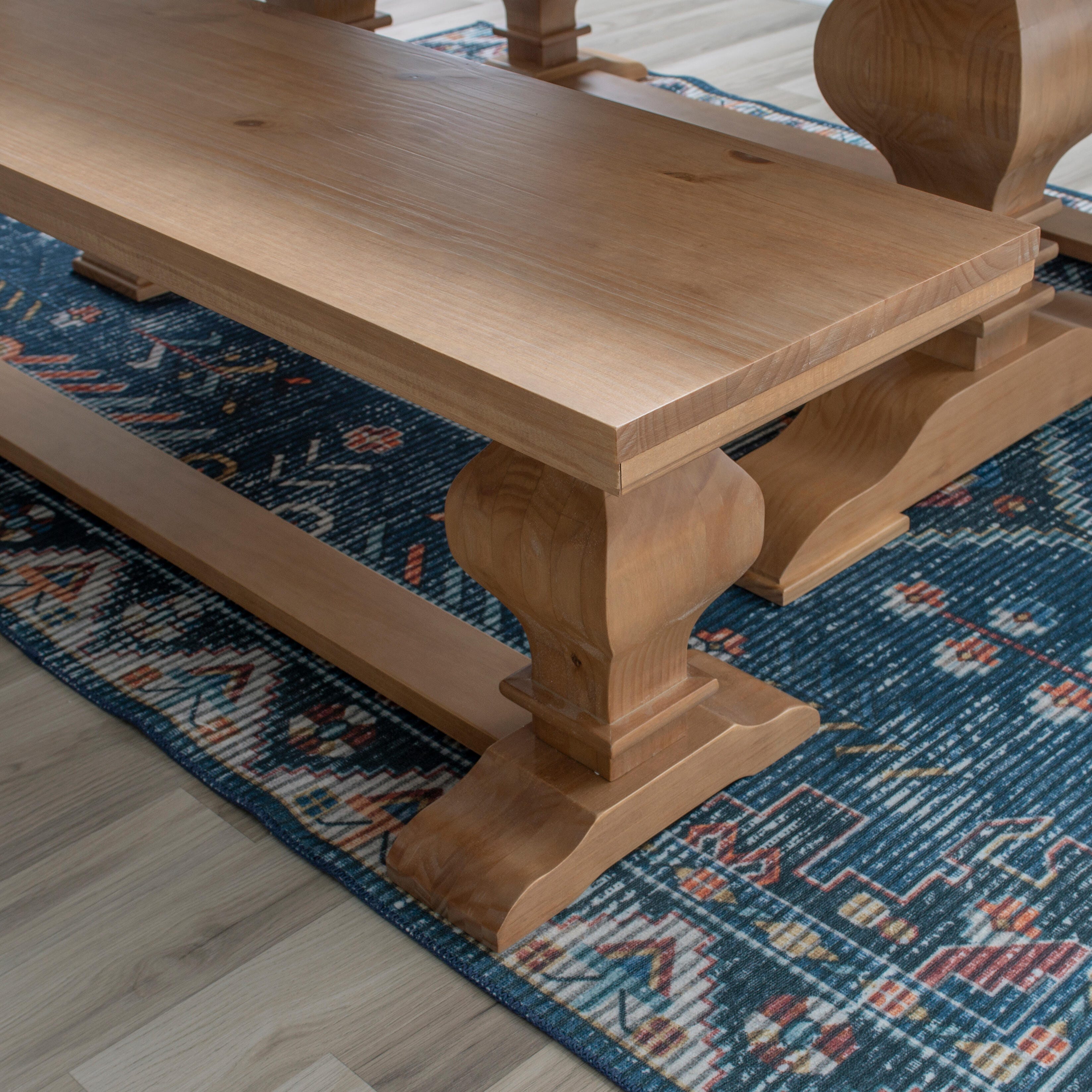 Linon Langston Dining Table and 2 Benches, Natural, large