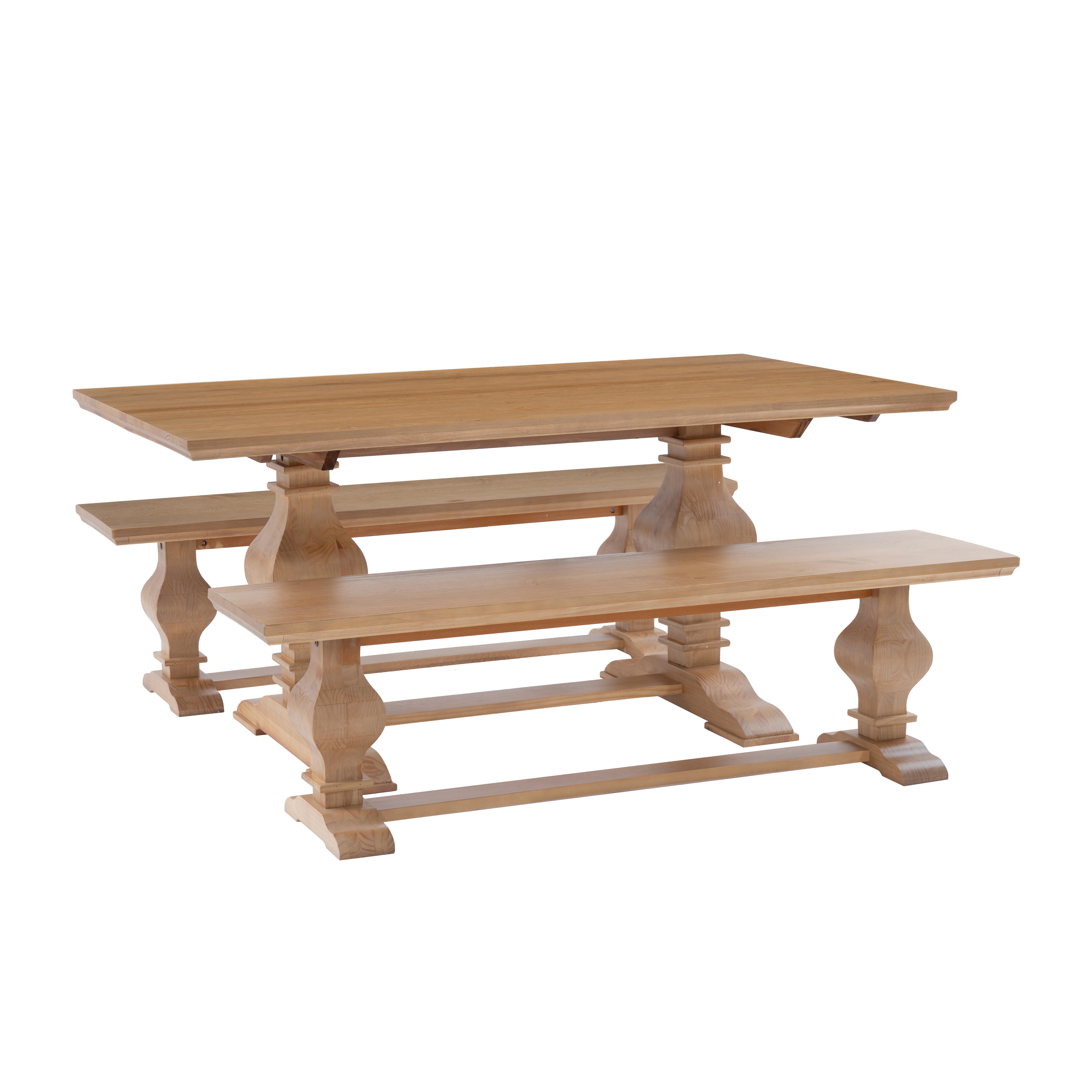Linon Langston Dining Table and 2 Benches, Natural, large