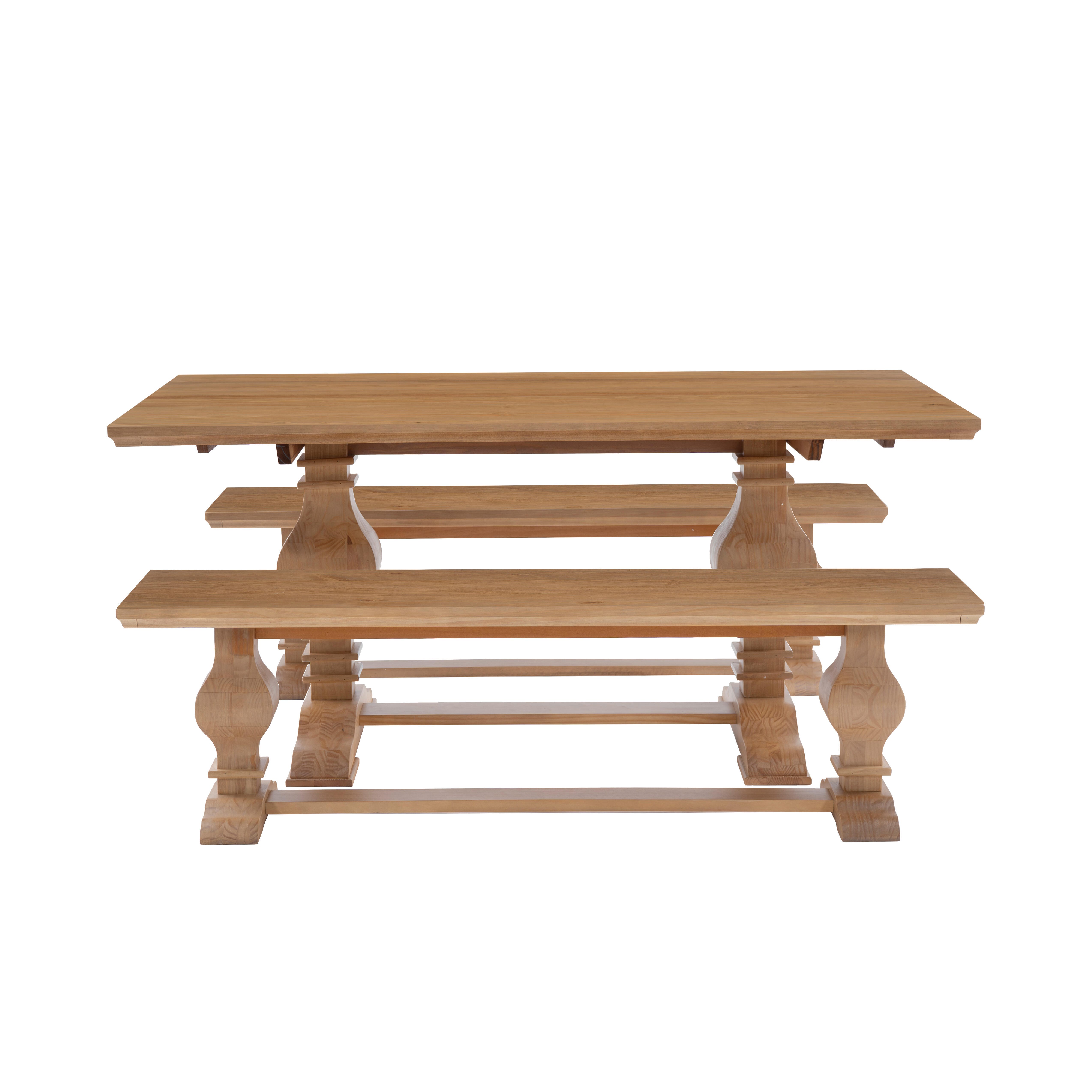 Linon Langston Dining Table and 2 Benches, Natural, large