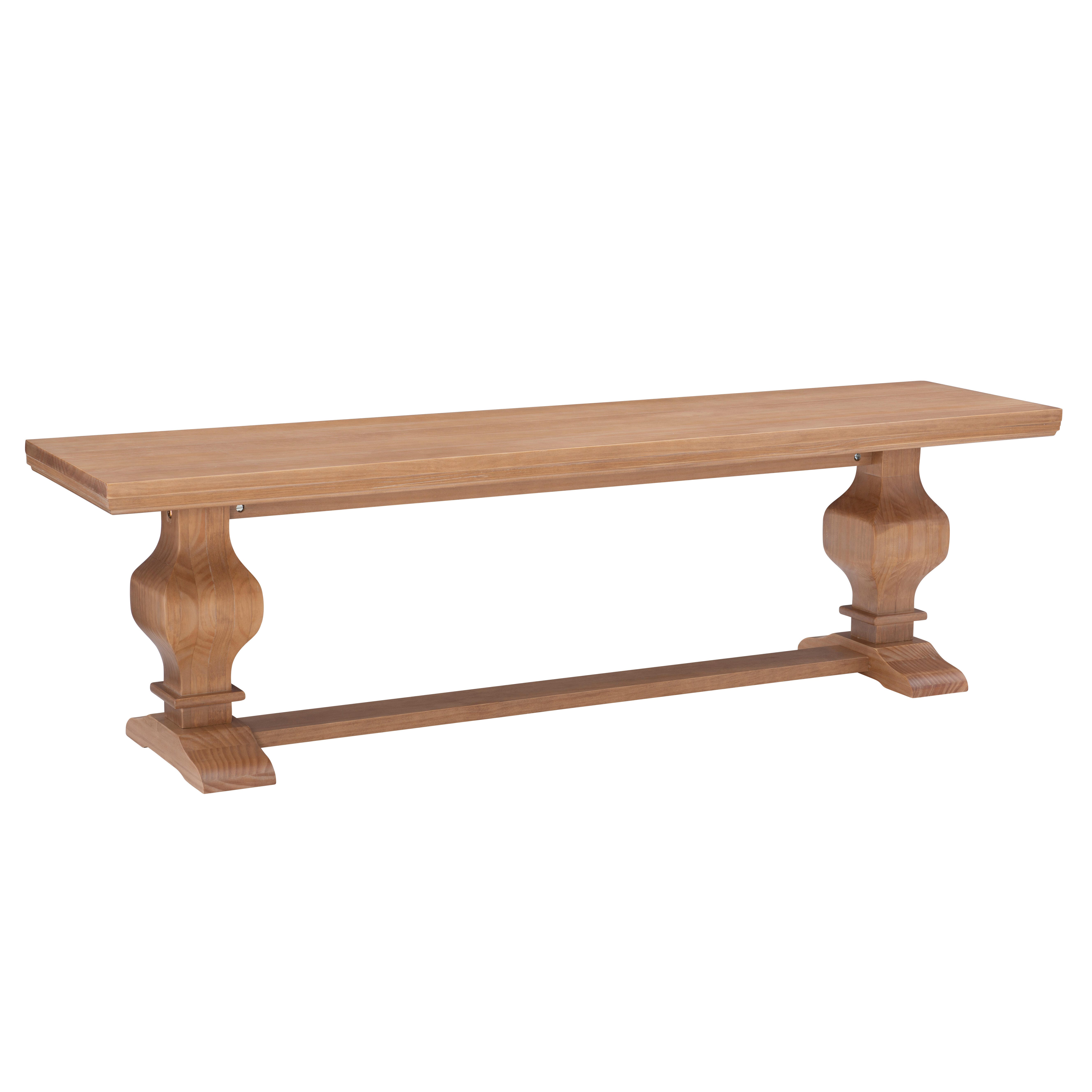Linon Langston Dining Table and 2 Benches, Natural, large