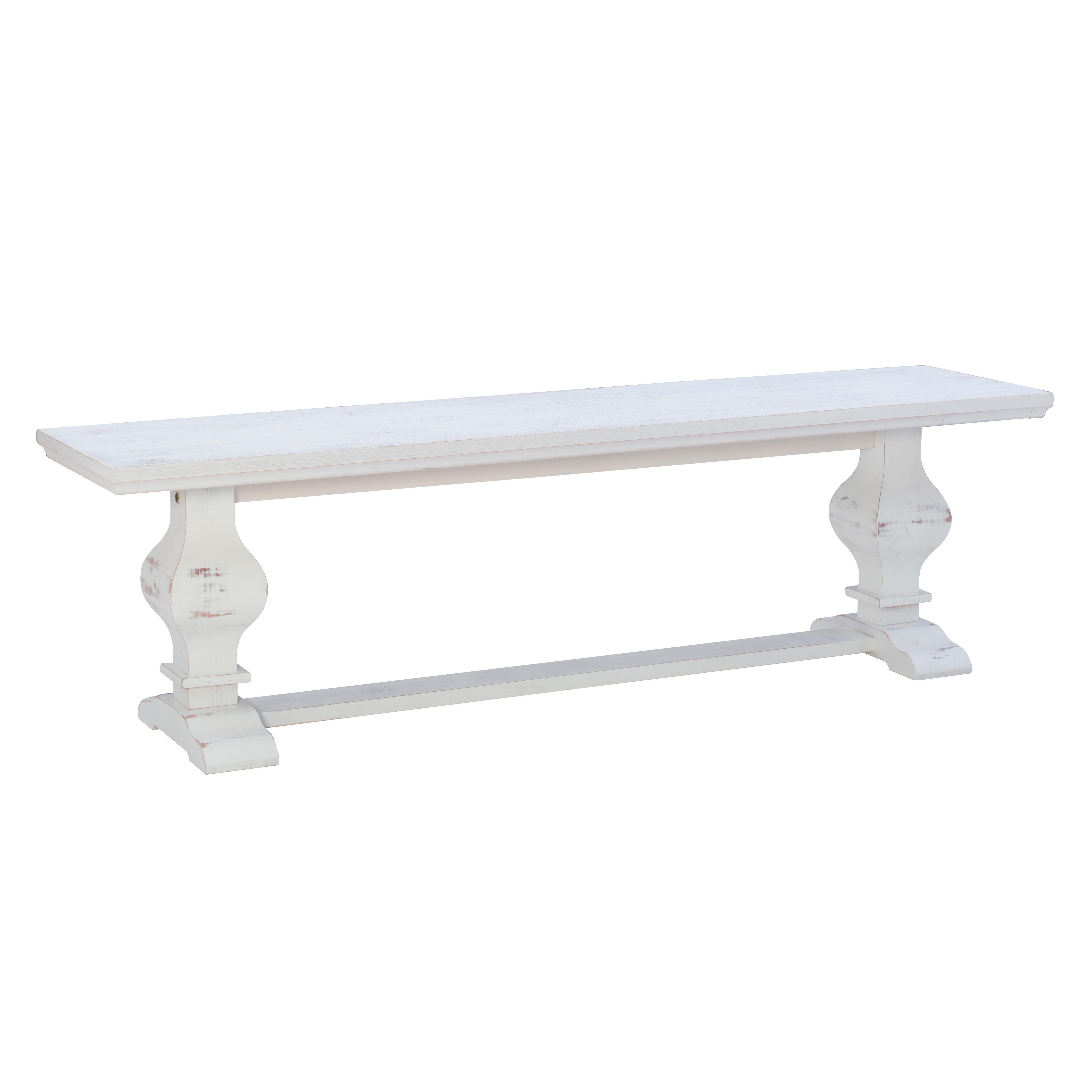 Linon Langston Dining Table and 2 Benches, White, large