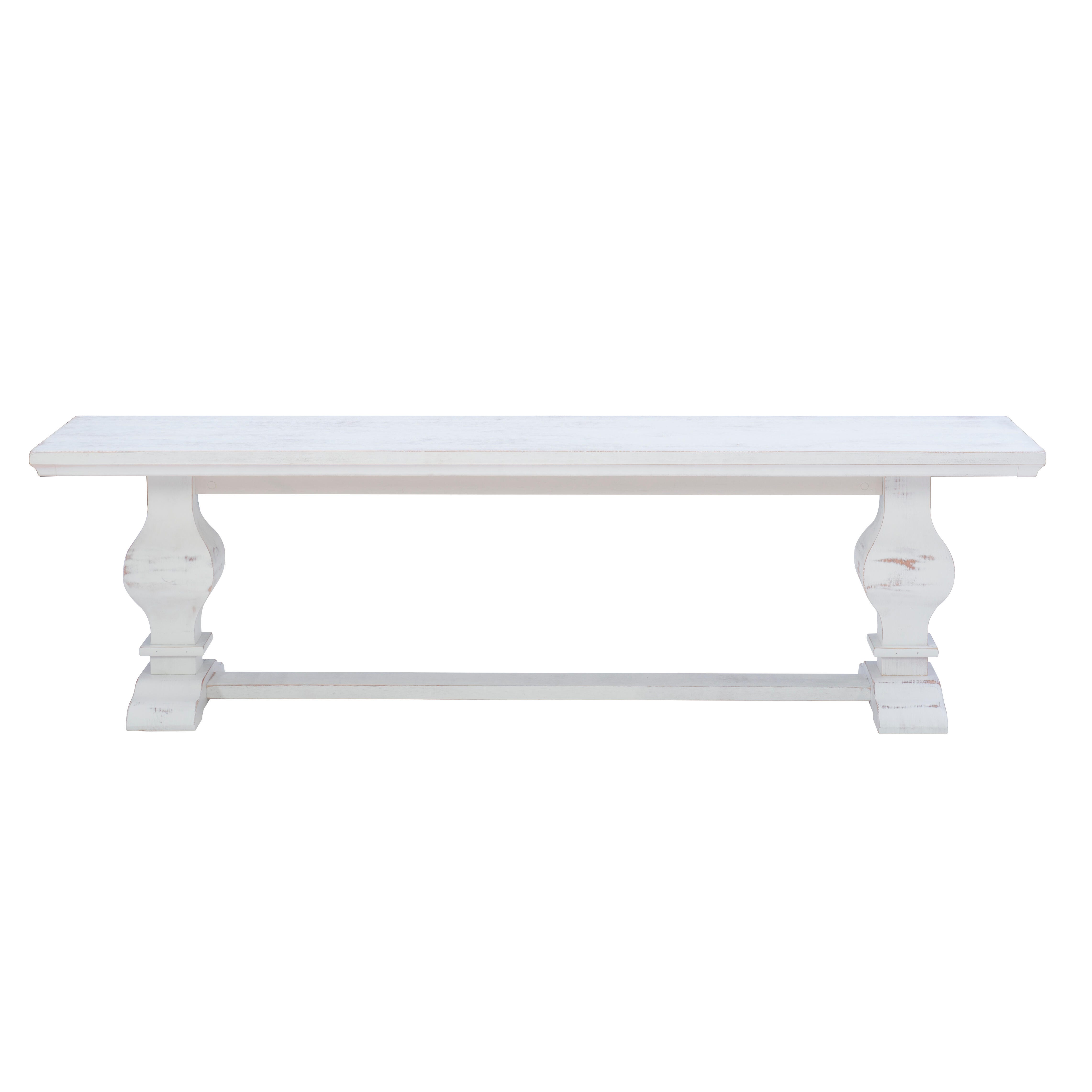 Linon Langston Dining Table and 2 Benches, White, large