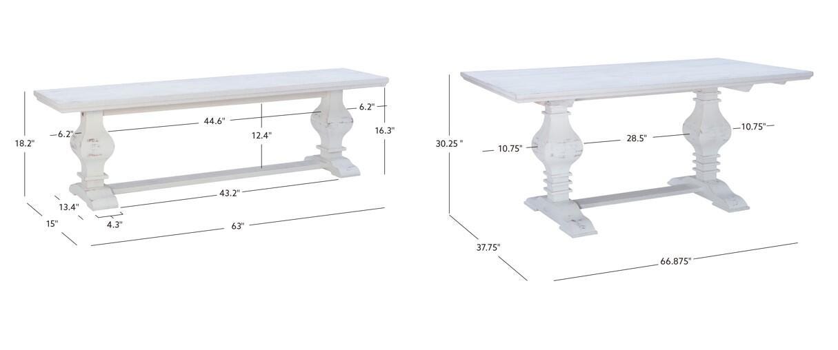 Linon Langston Dining Table and 2 Benches, White, large