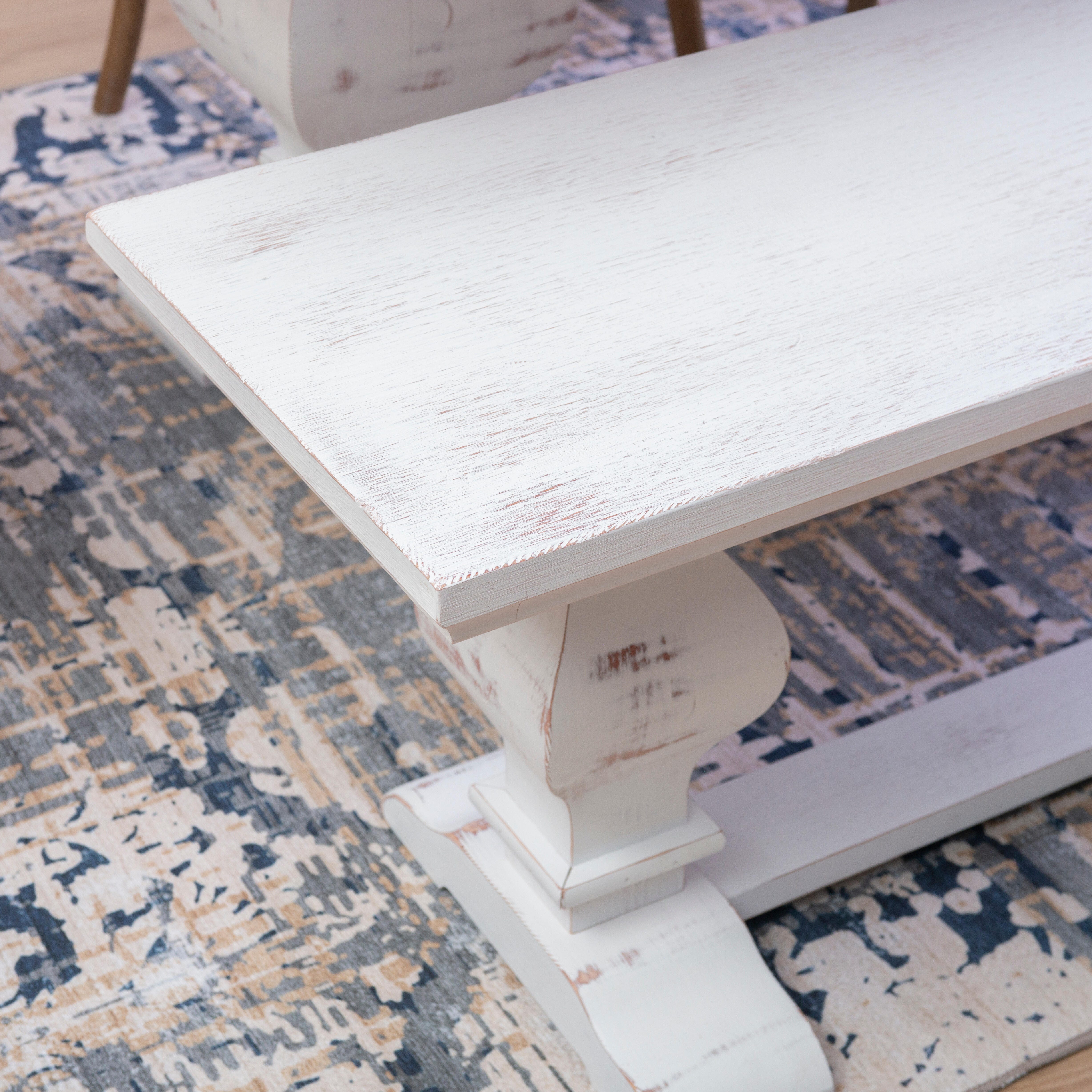 Linon Langston Dining Table and 2 Benches, White, large