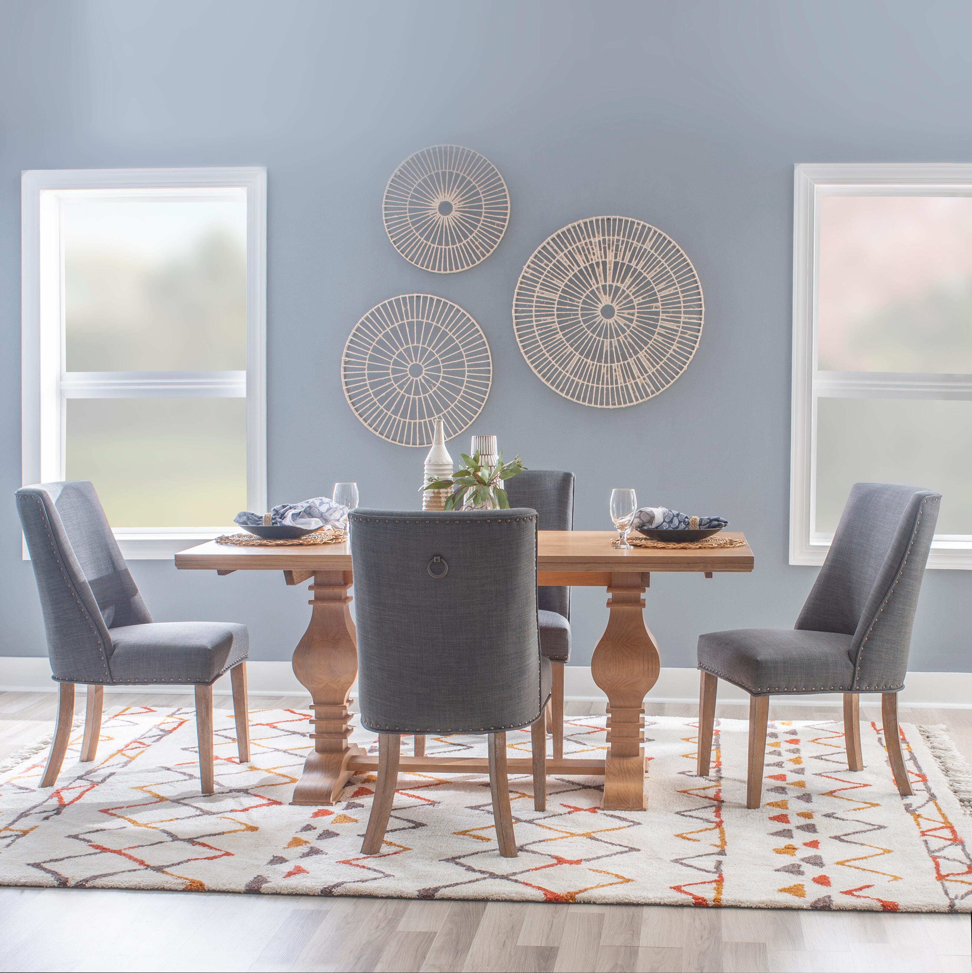 Linon Langston Pedestal Dining Table and 4 Chairs, Brown/Gray, rollover