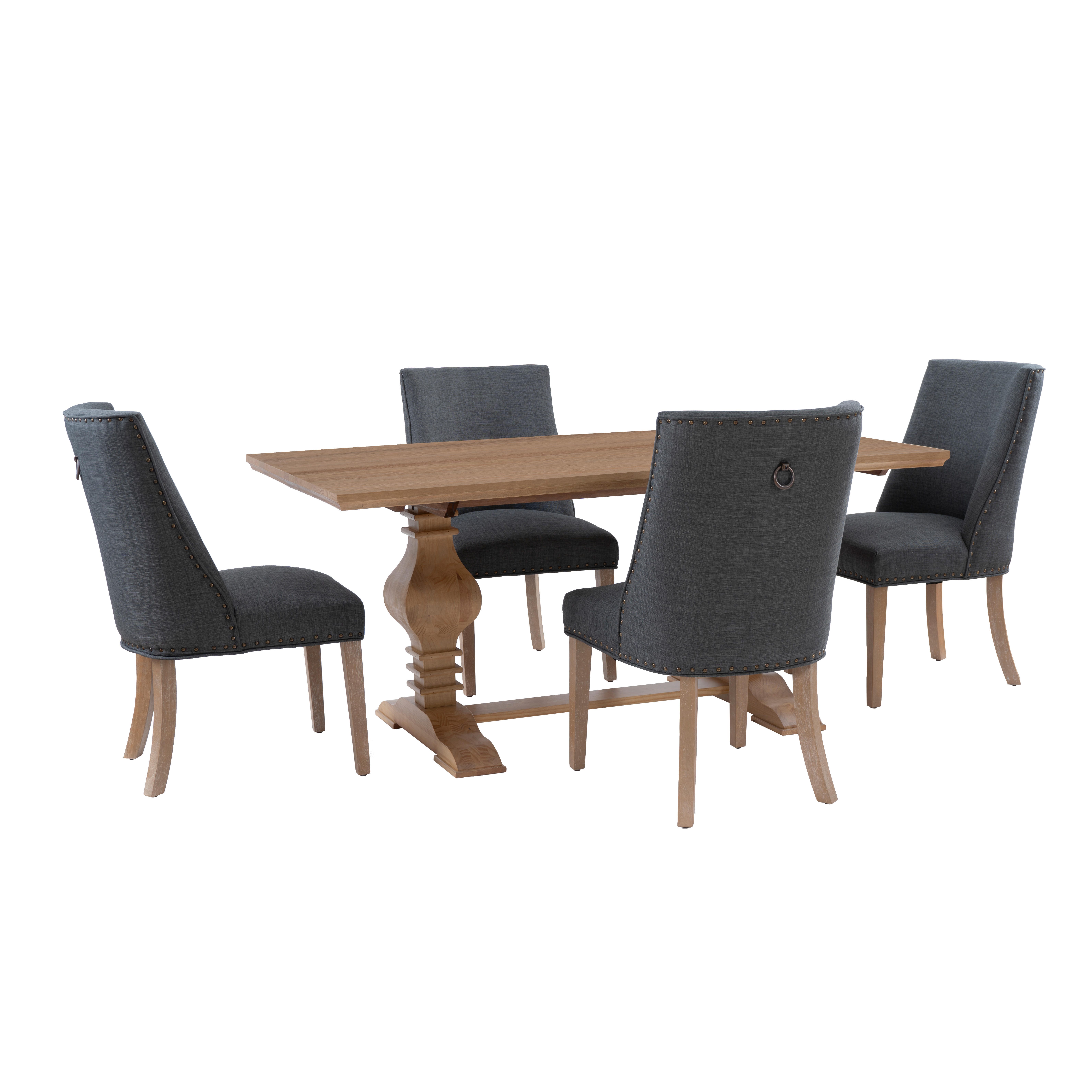 Linon Langston Pedestal Dining Table and 4 Chairs, Brown/Gray, large