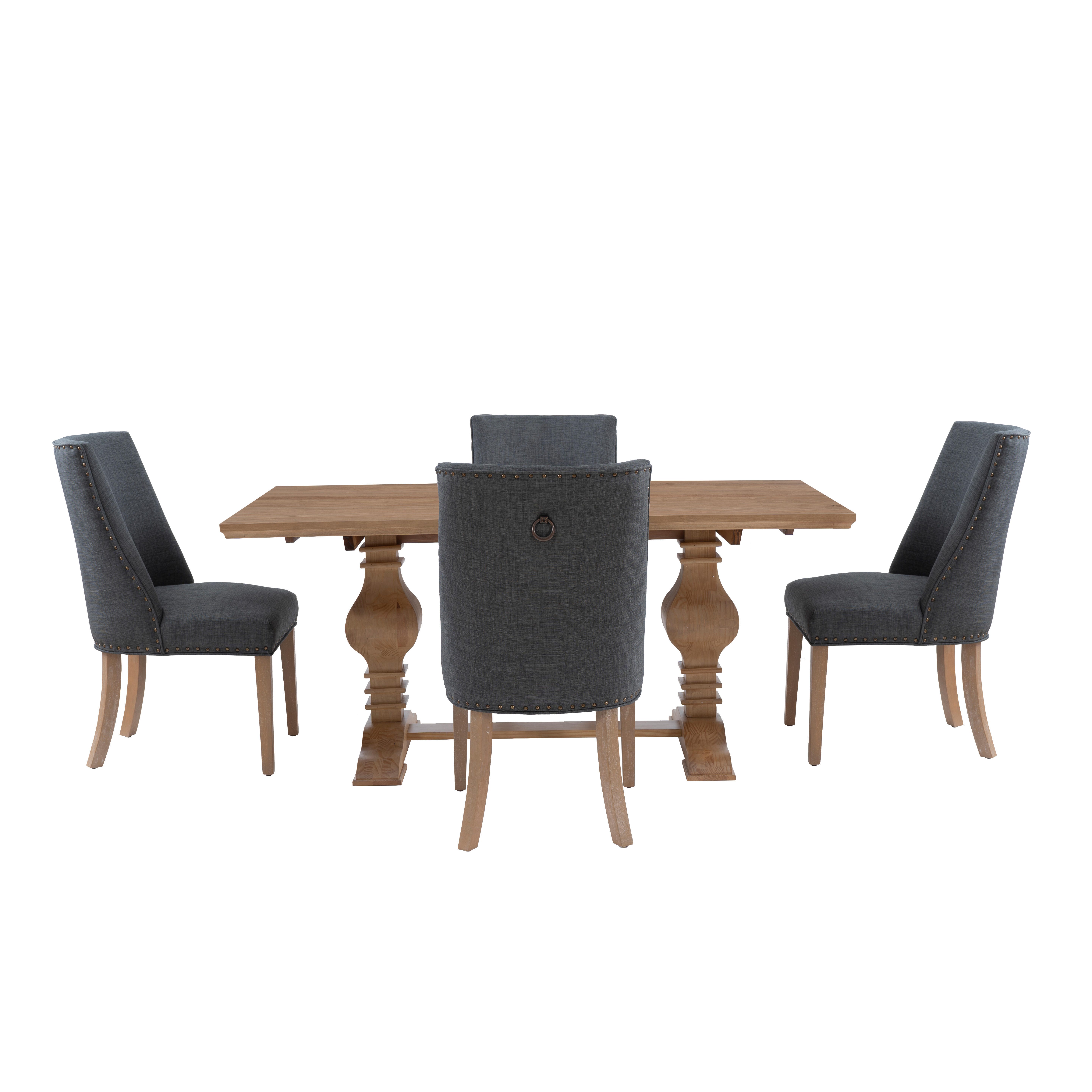Linon Langston Pedestal Dining Table and 4 Chairs, Brown/Gray, large