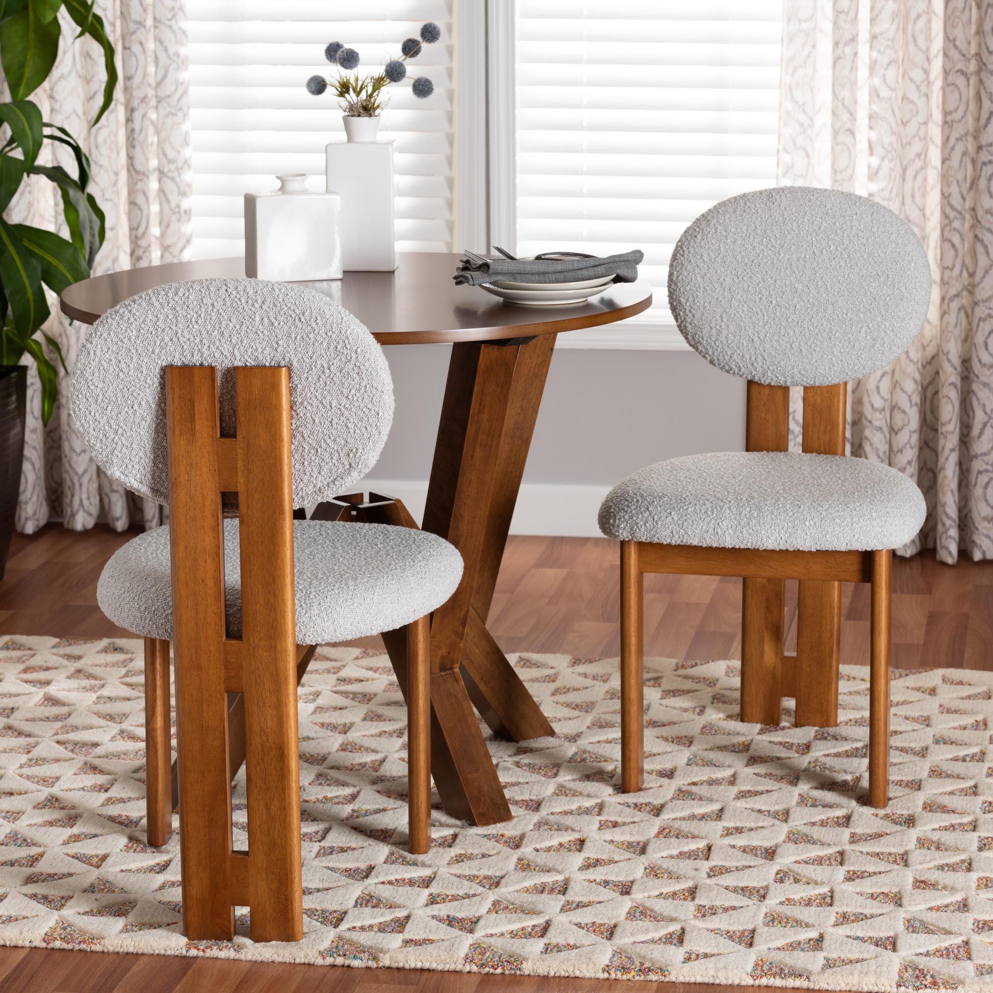 Baxton Studio Kacela Upholstered Dining Chair (Set of 2), Light Gray/Walnut Brown, rollover