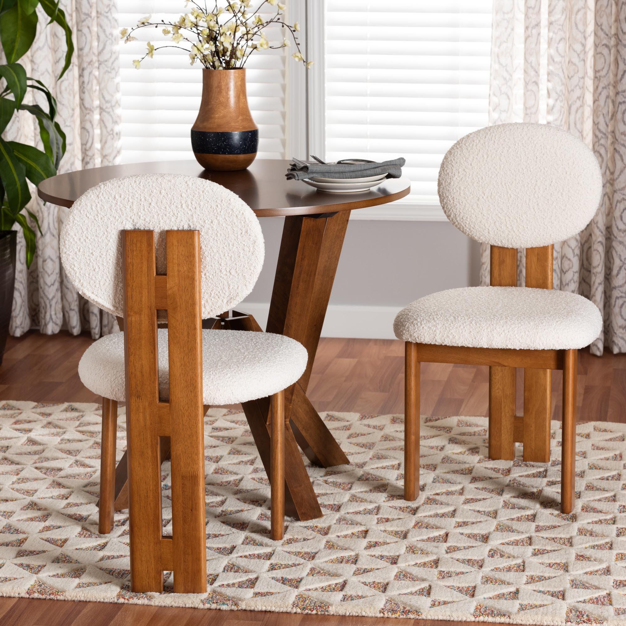 Baxton Studio Kacela Upholstered Dining Chair (Set of 2), Cream/Walnut Brown, rollover