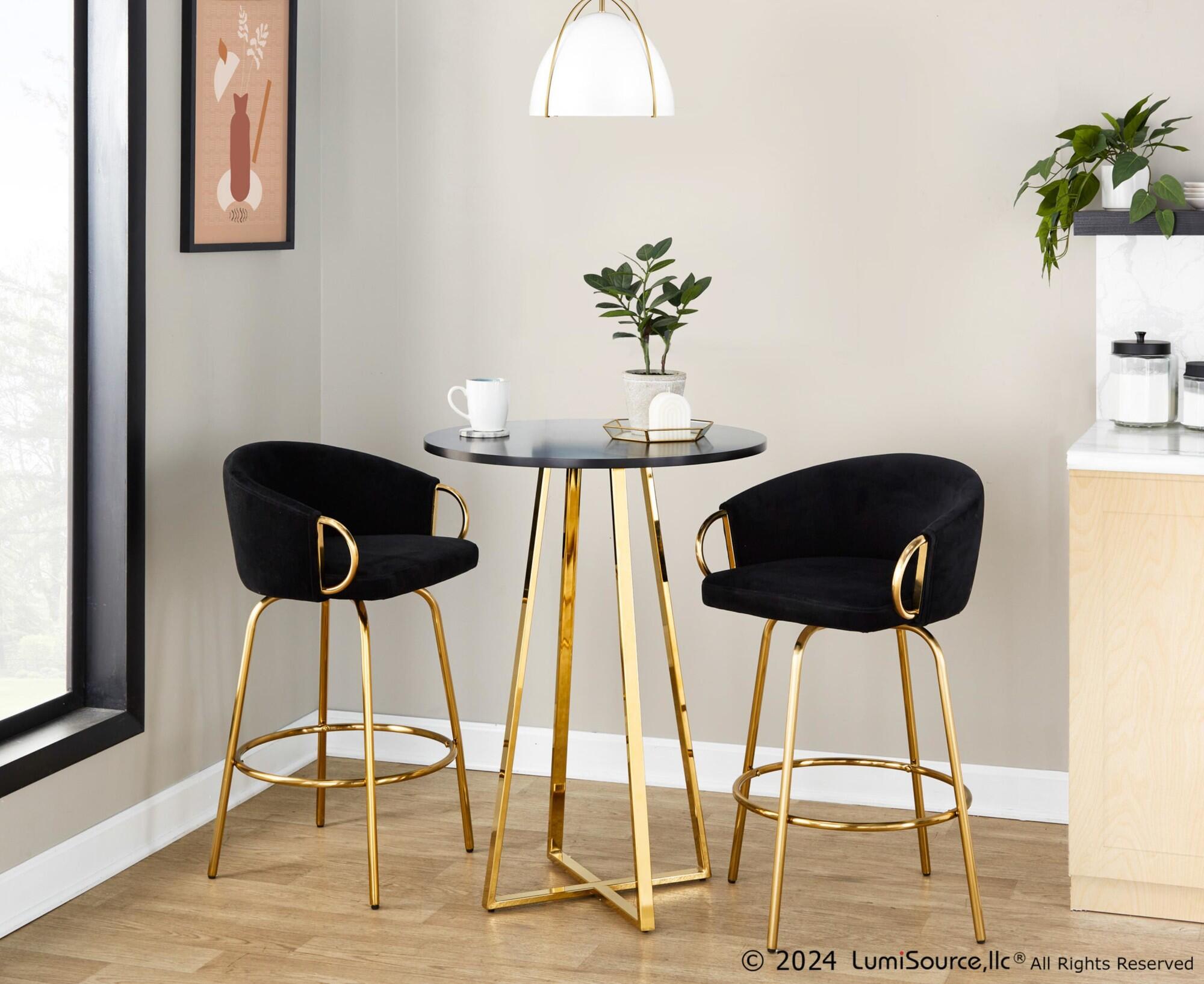 LumiSource Claire Counter Height Bar Stool (Set of 2), Gold/Black, rollover