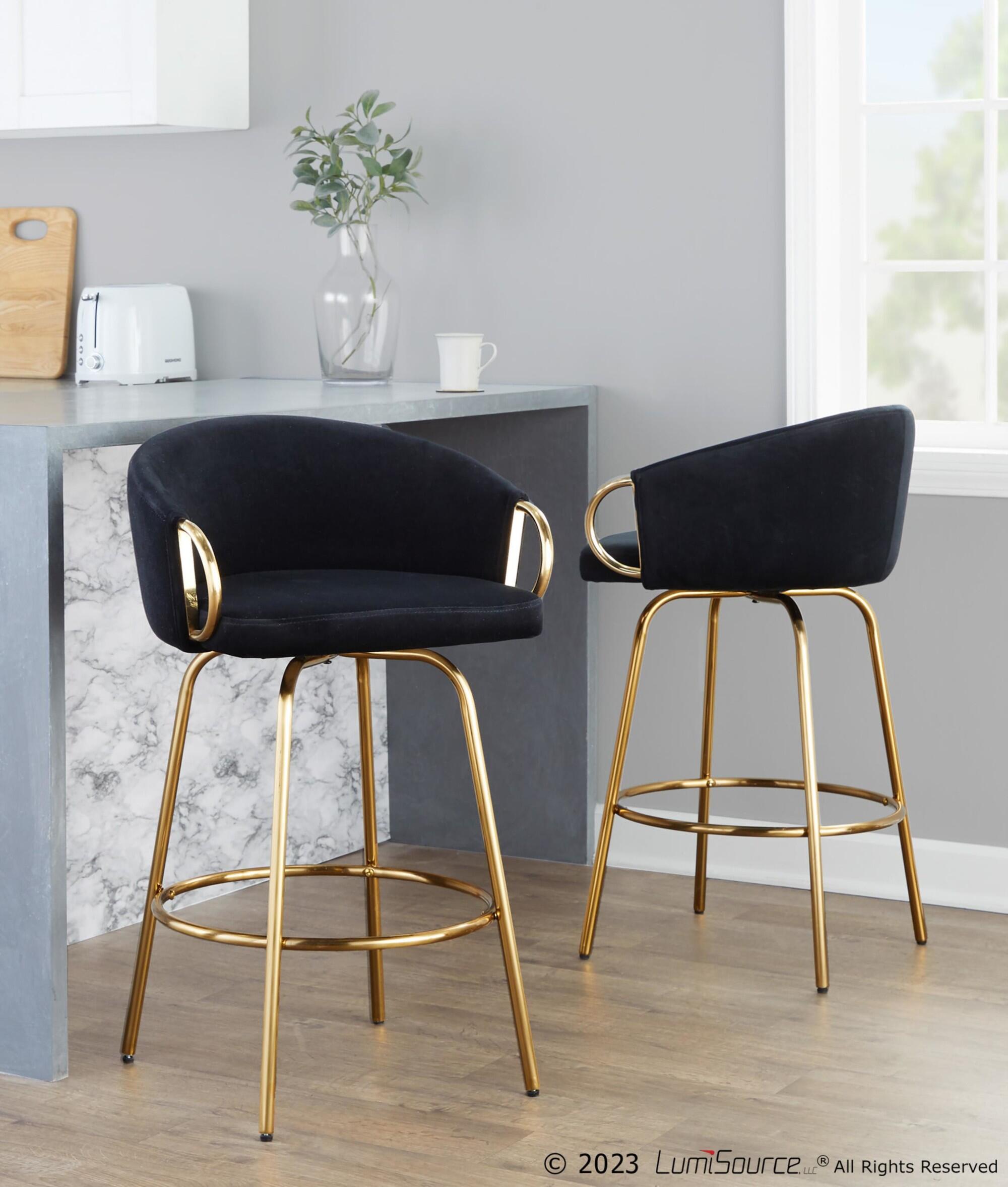 LumiSource Claire Counter Height Bar Stool (Set of 2), Gold/Black, large