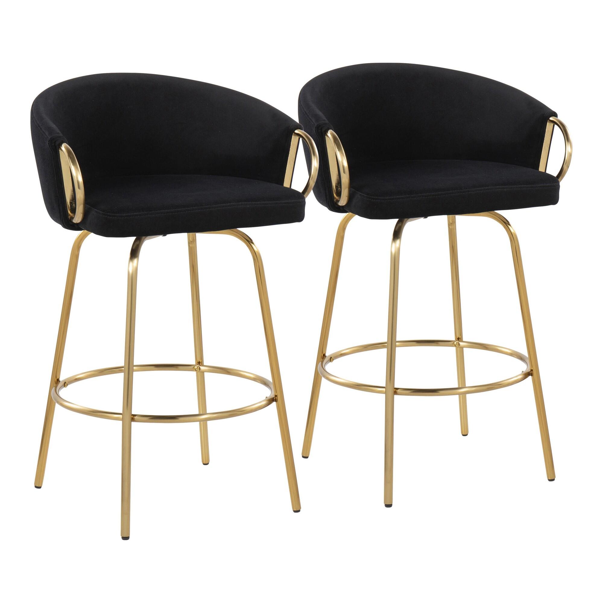 LumiSource Claire Counter Height Bar Stool (Set of 2), Gold/Black, large