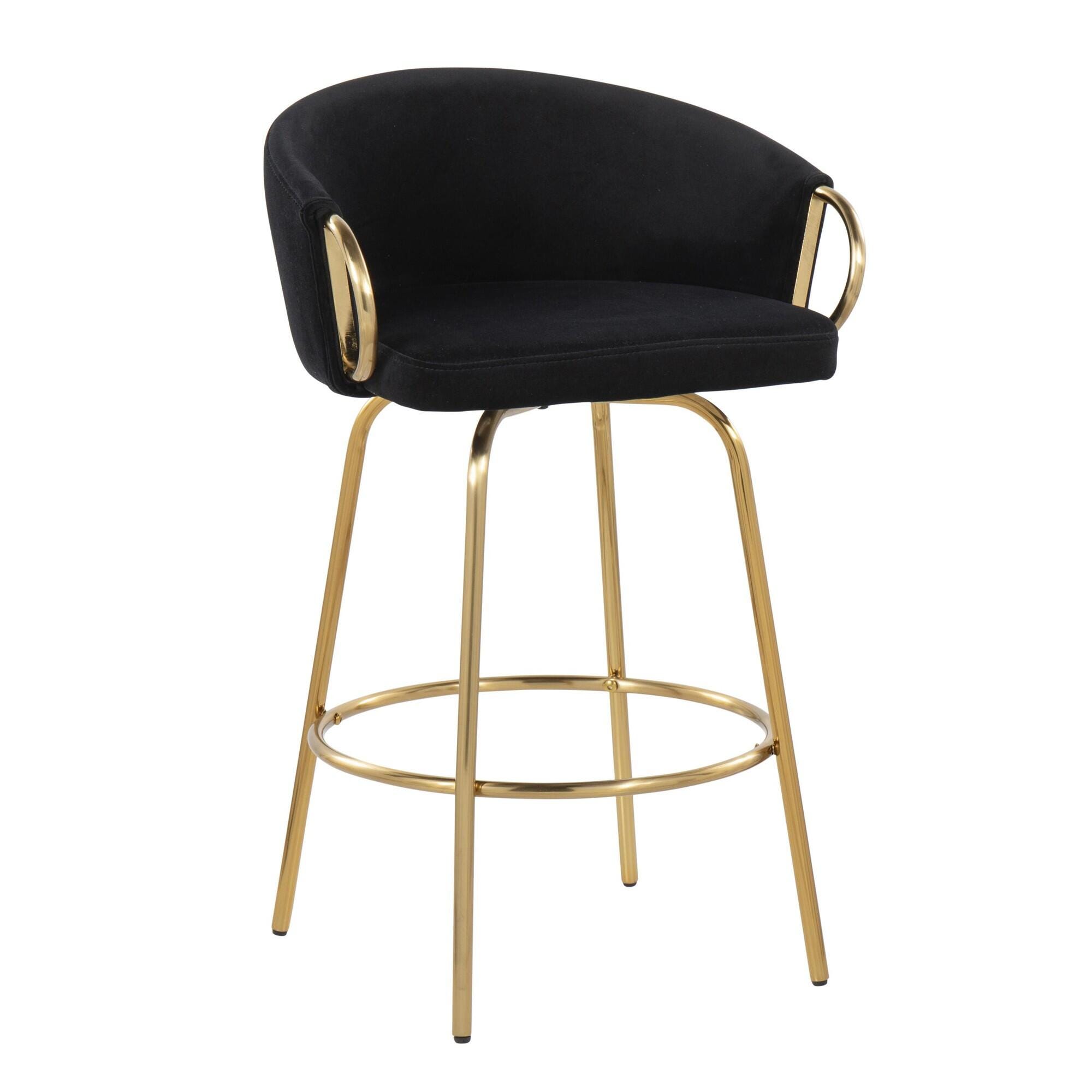 LumiSource Claire Counter Height Bar Stool (Set of 2), Gold/Black, large
