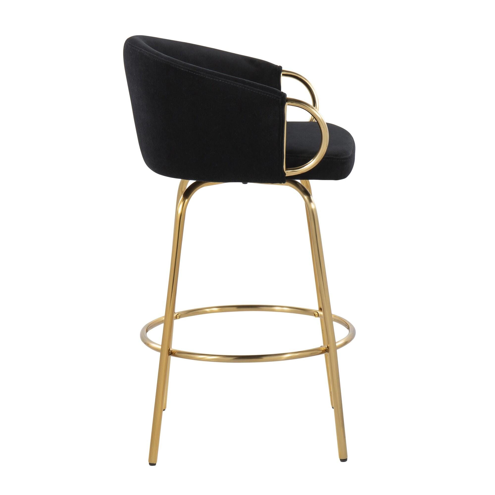 LumiSource Claire Counter Height Bar Stool (Set of 2), Gold/Black, large
