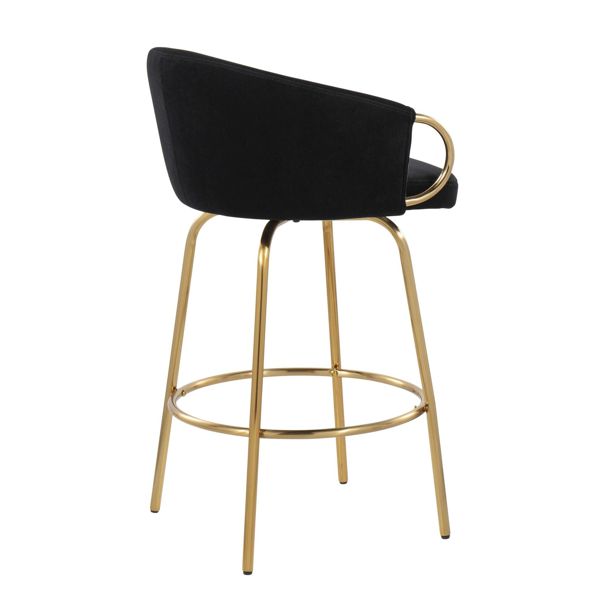 LumiSource Claire Counter Height Bar Stool (Set of 2), Gold/Black, large