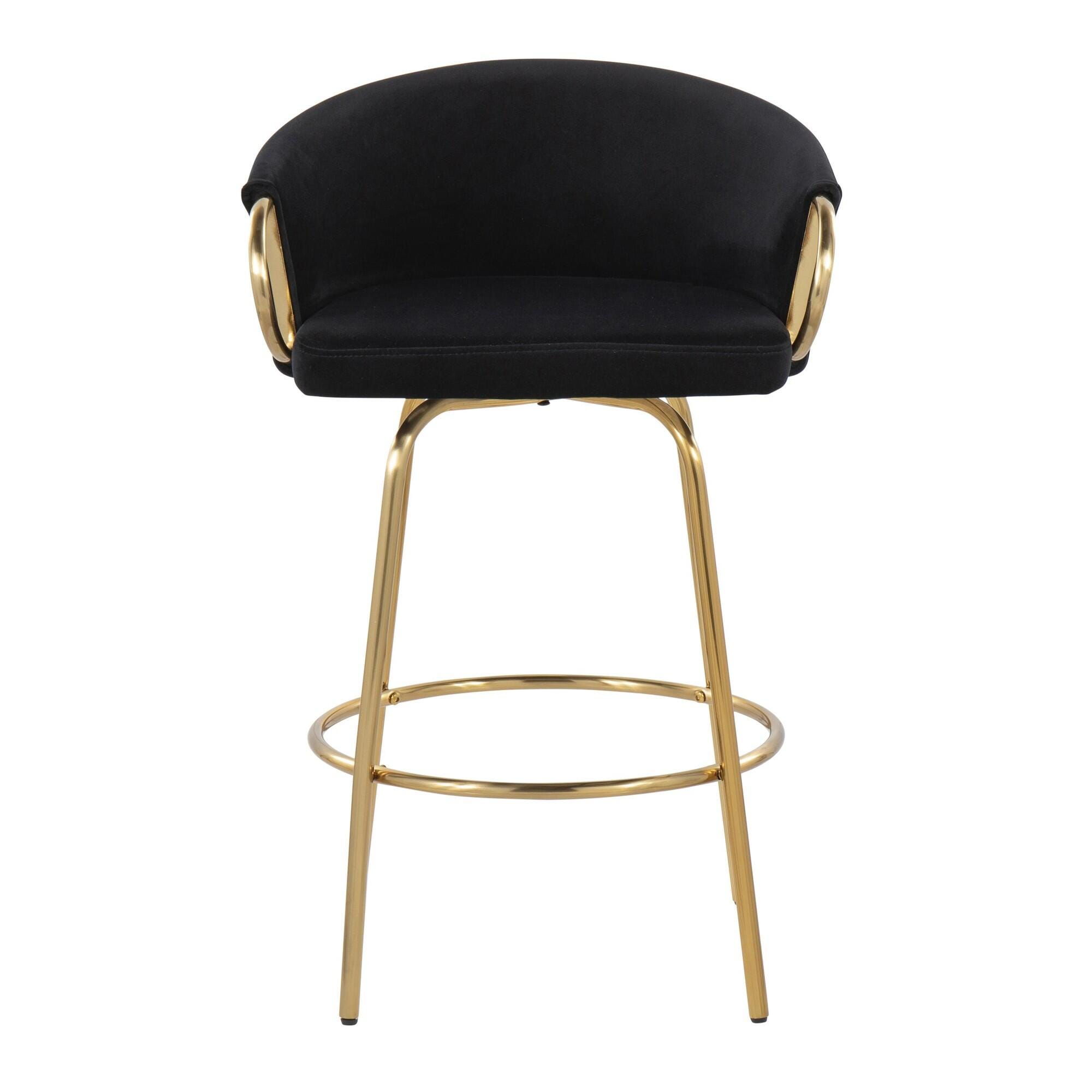 LumiSource Claire Counter Height Bar Stool (Set of 2), Gold/Black, large