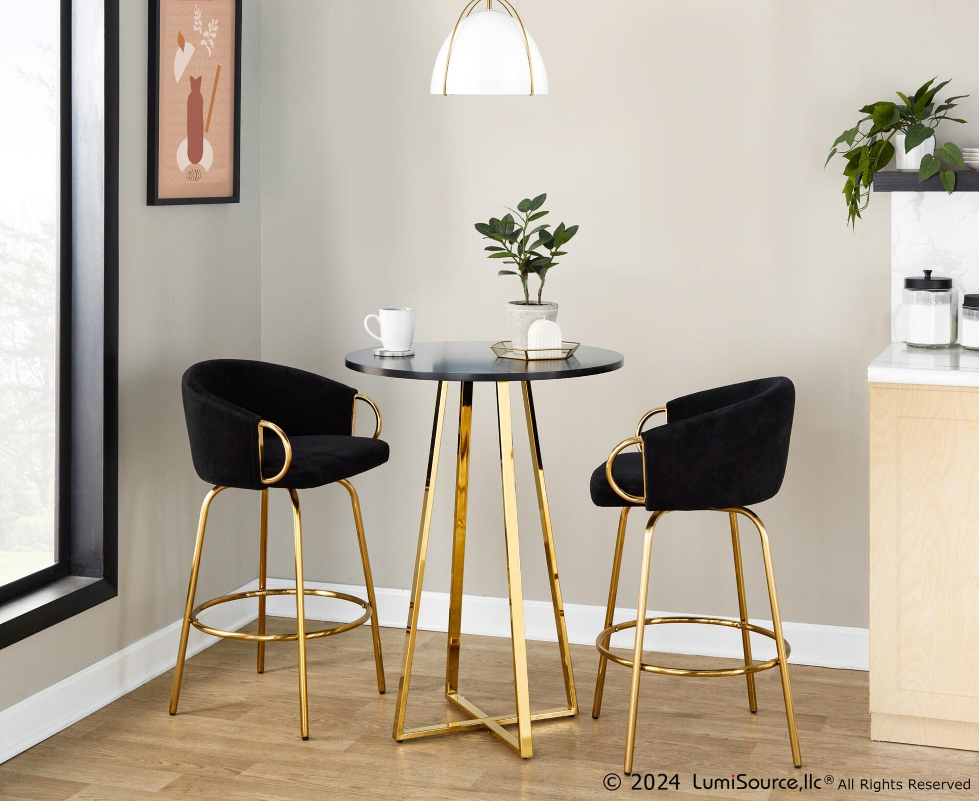 LumiSource Claire Counter Height Bar Stool (Set of 2), Gold/Black, large