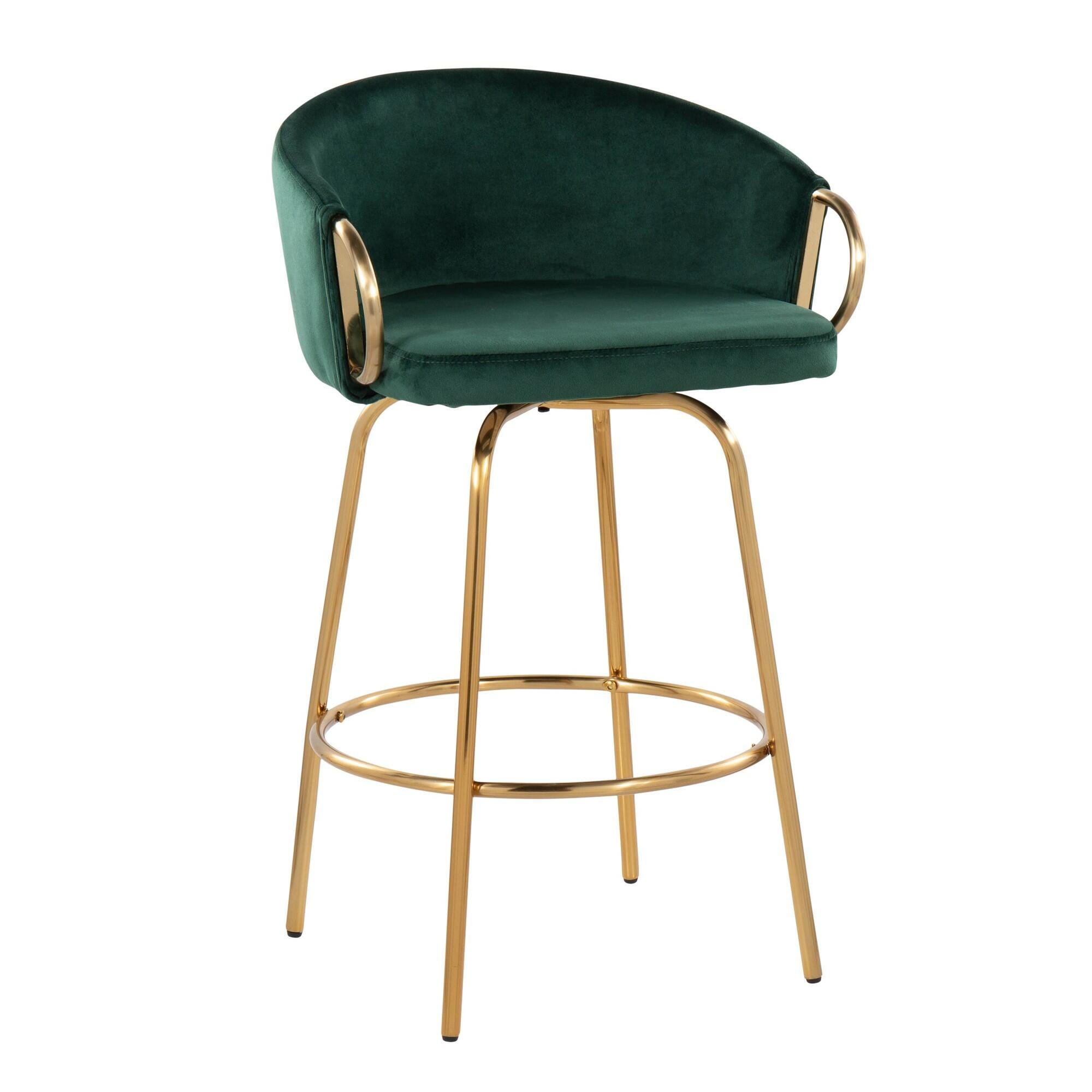 LumiSource Claire Counter Height Bar Stool (Set of 2), Gold/Green, large